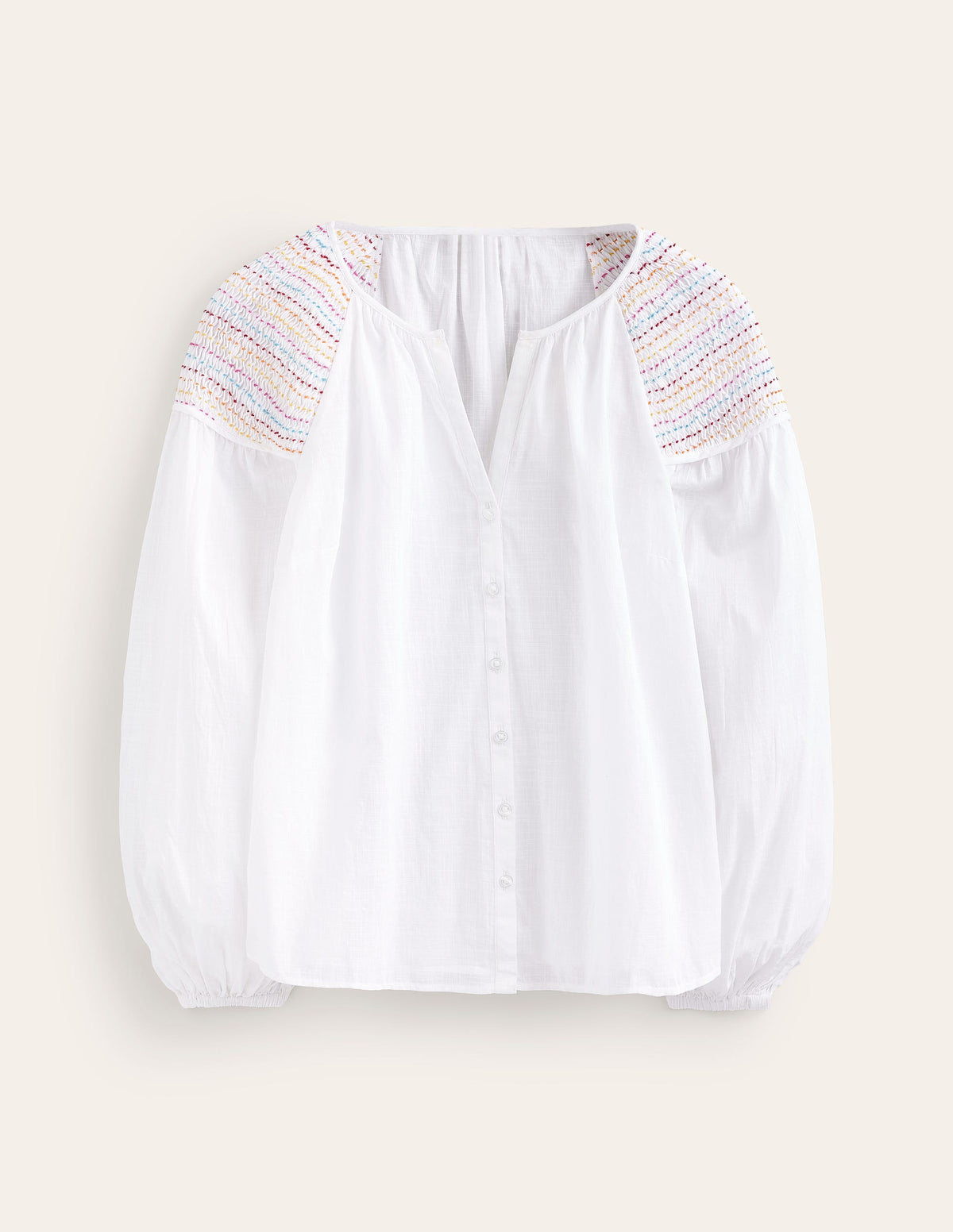 Cotton Smocked Blouse-White - Image 5