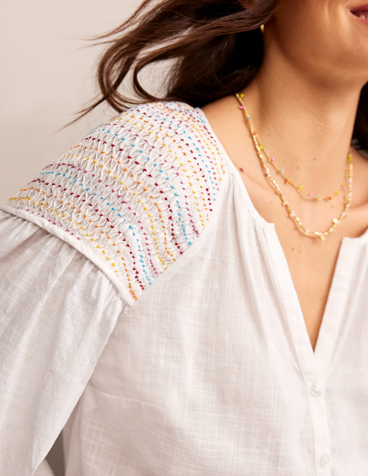 Cotton Smocked Blouse-White - Image 2