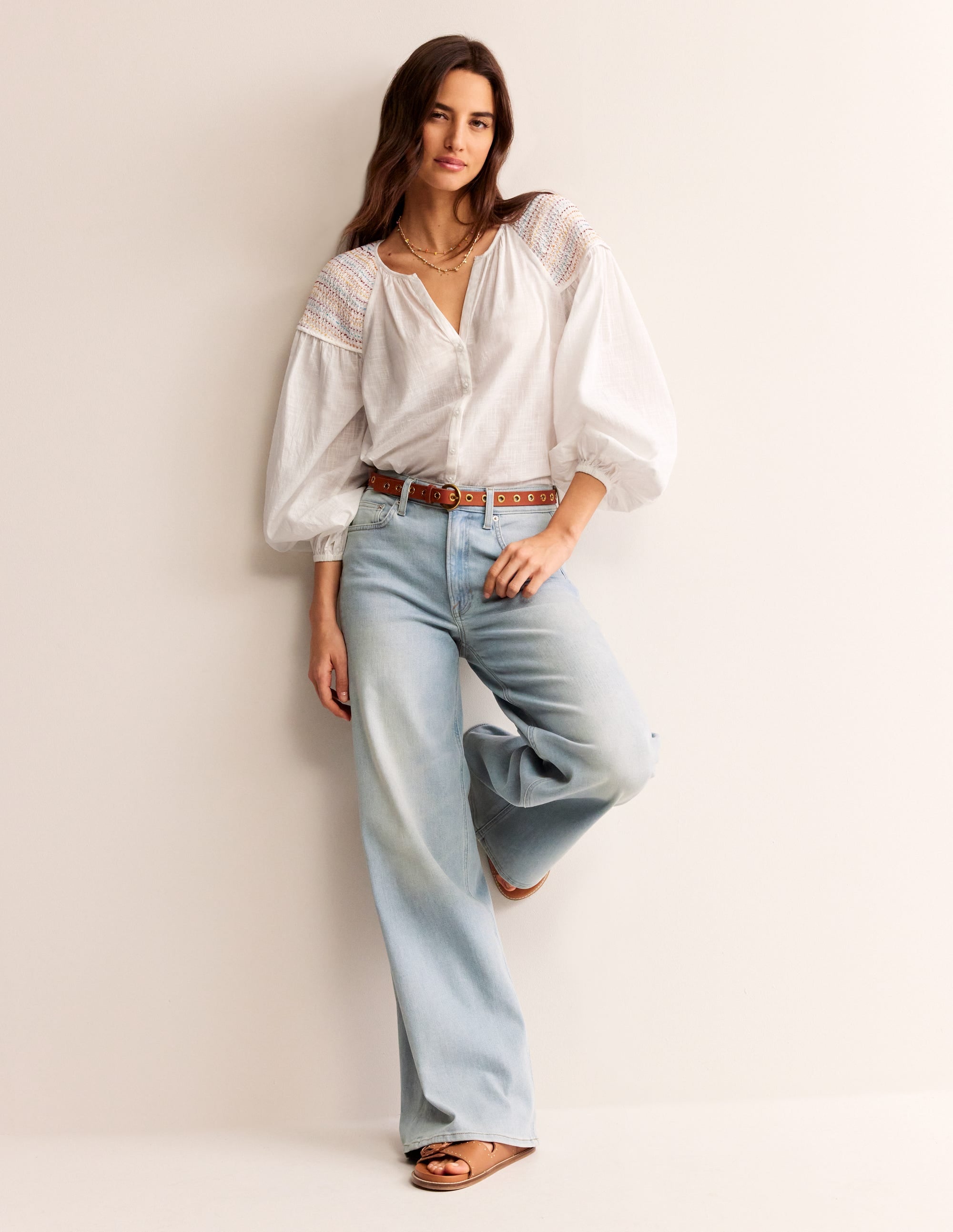 Cotton Smocked Blouse-White - Image 4