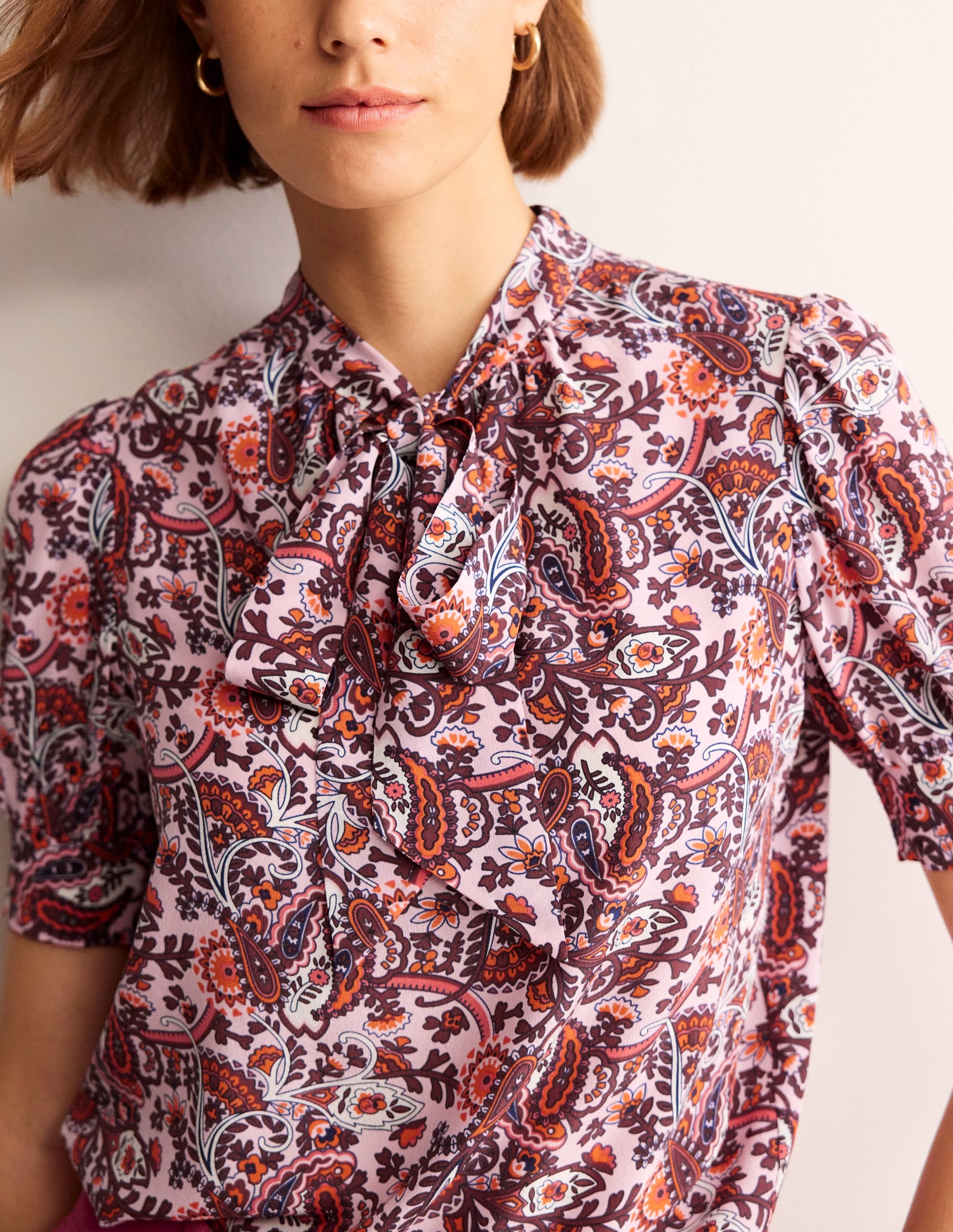 Pussy-Bow Silk Blouse-Orchid Pink, Fantastical - Image 2