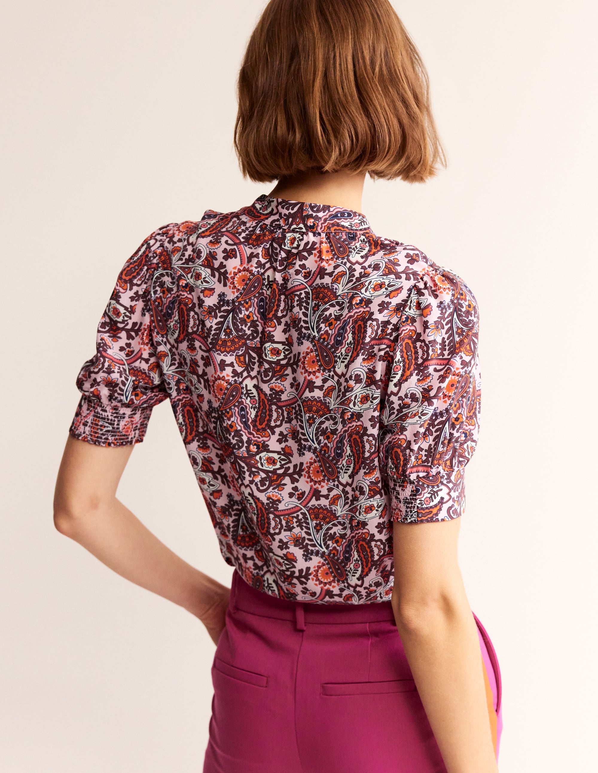 Pussy-Bow Silk Blouse-Orchid Pink, Fantastical - Image 3