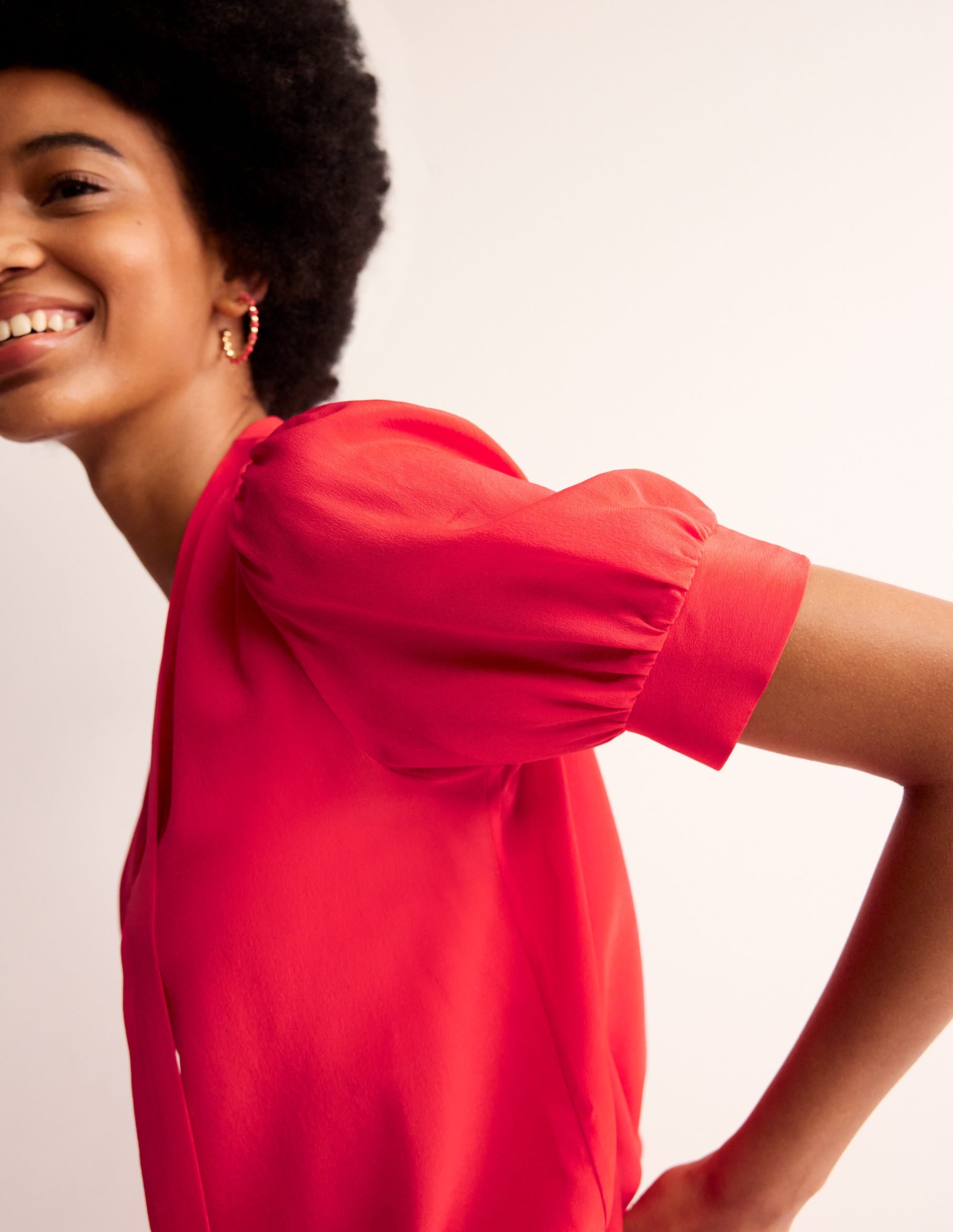 Pussy-Bow Silk Blouse-Flame Scarlet - Image 2