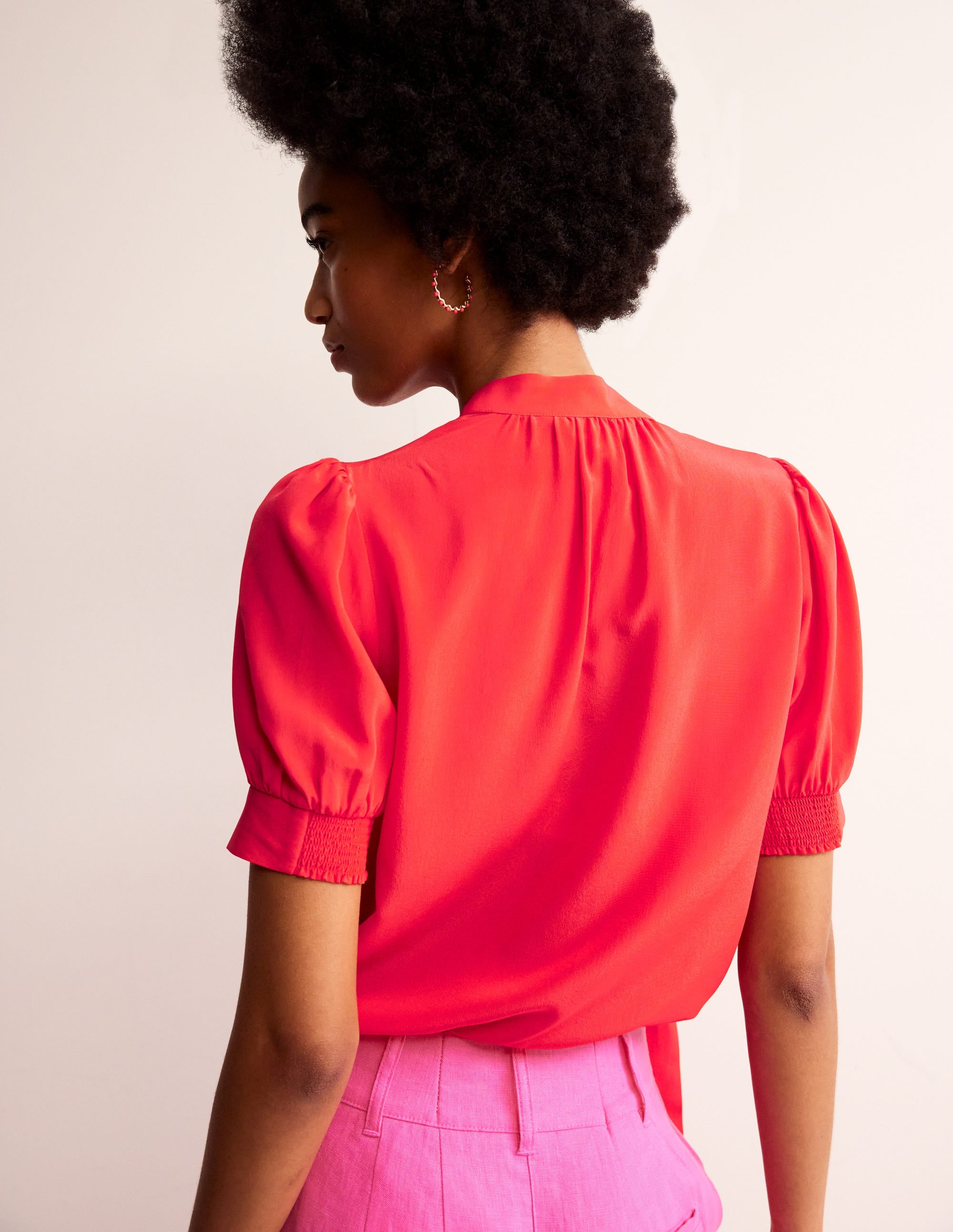 Pussy-Bow Silk Blouse-Flame Scarlet - Image 3
