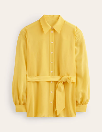 Belted Silk Shirt-Vibrant yellow-5
