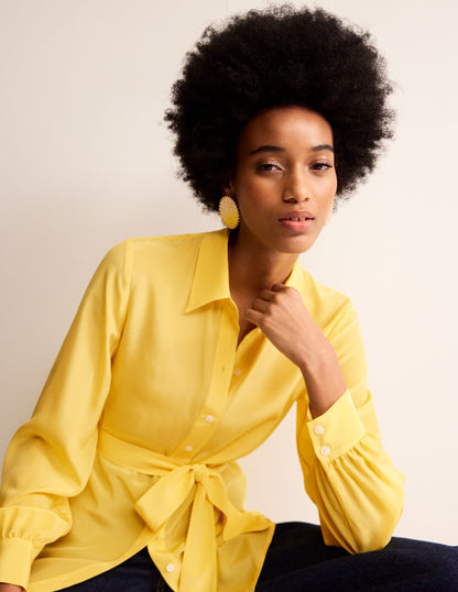 Belted Silk Shirt-Vibrant yellow-1