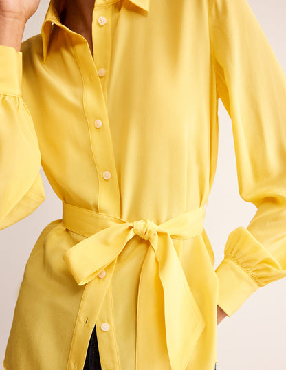 Belted Silk Shirt-Vibrant yellow-2
