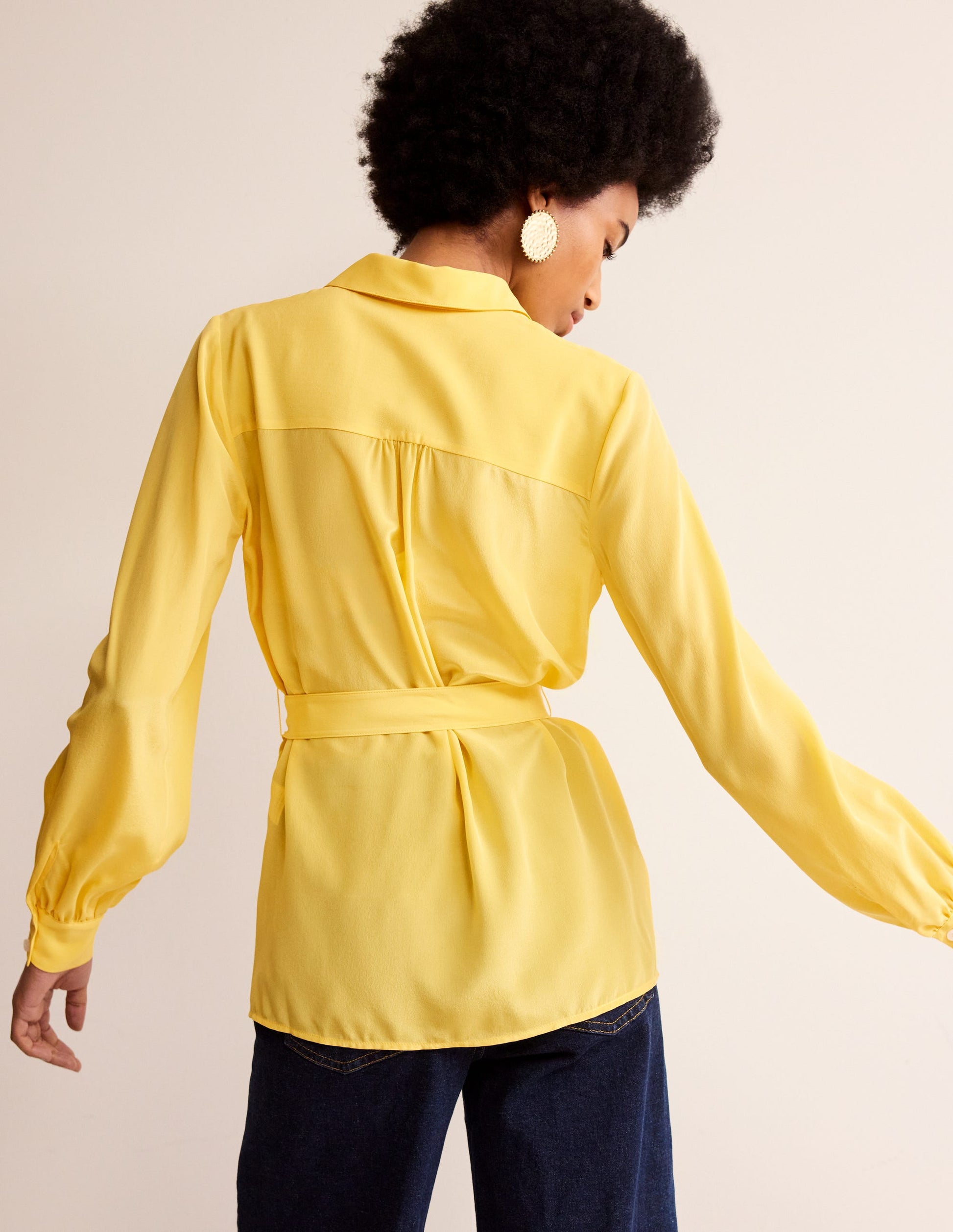 Belted Silk Shirt-Vibrant yellow-3