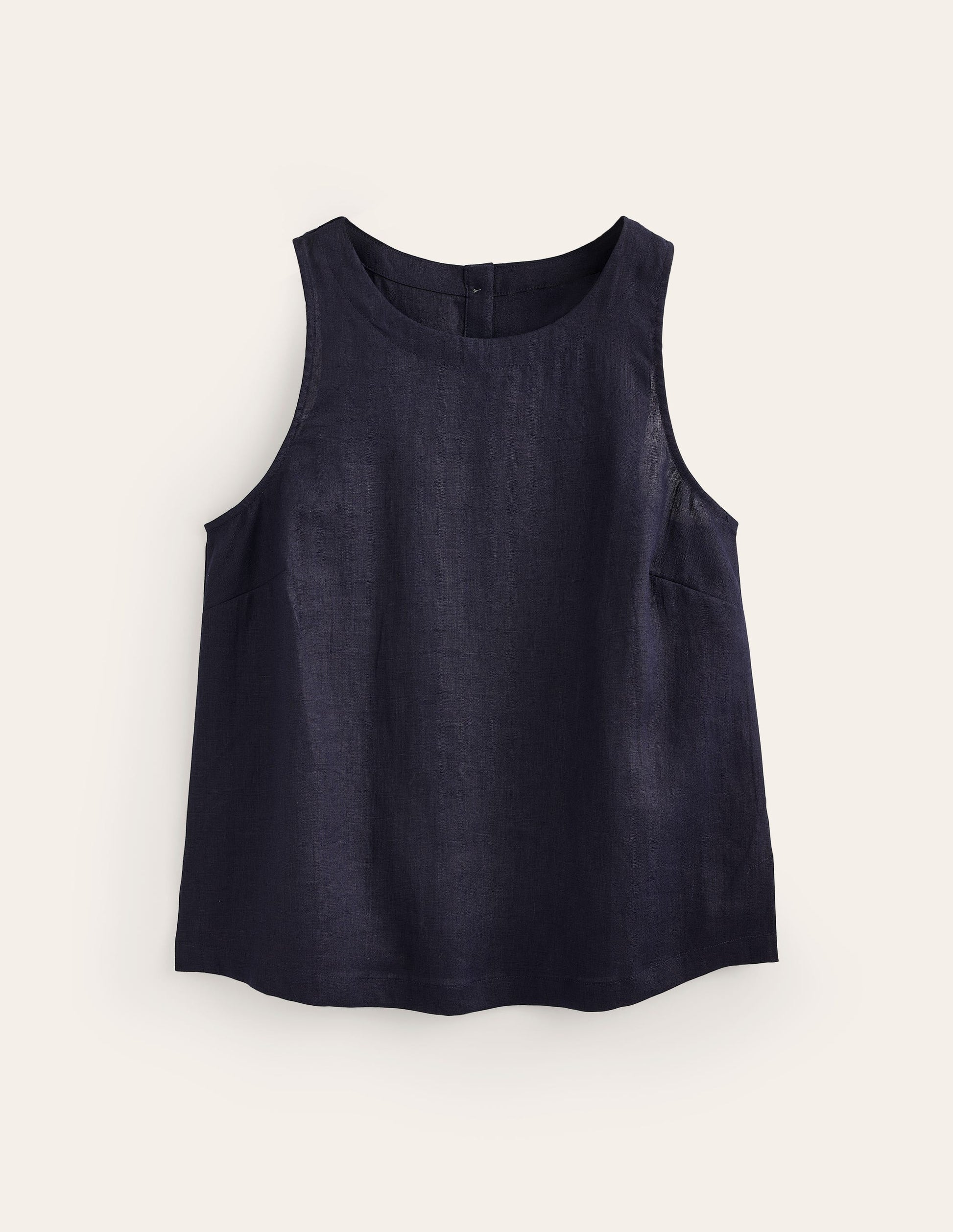 Linen Sleeveless Shell Top-Navy-5