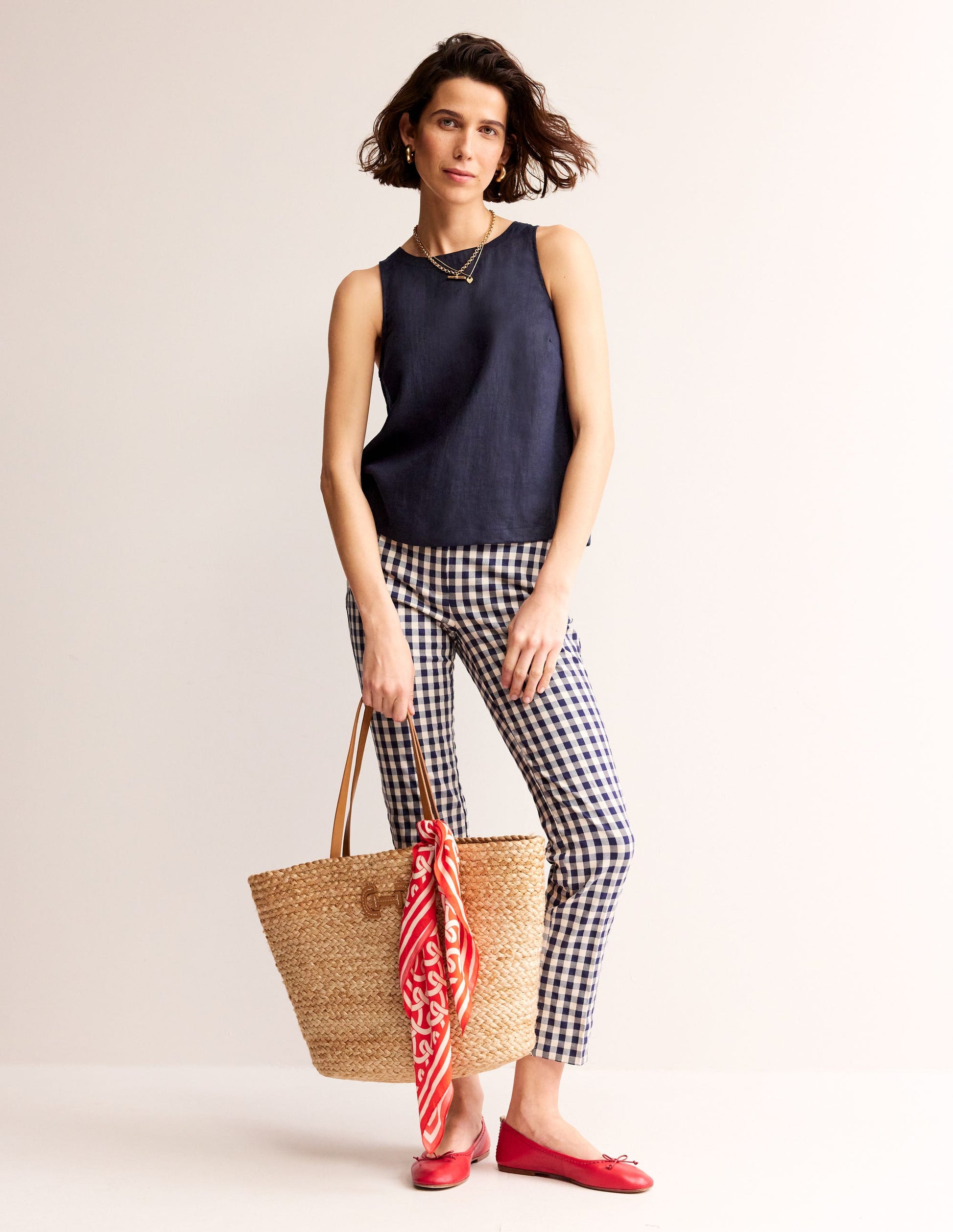 Linen Sleeveless Shell Top-Navy-4