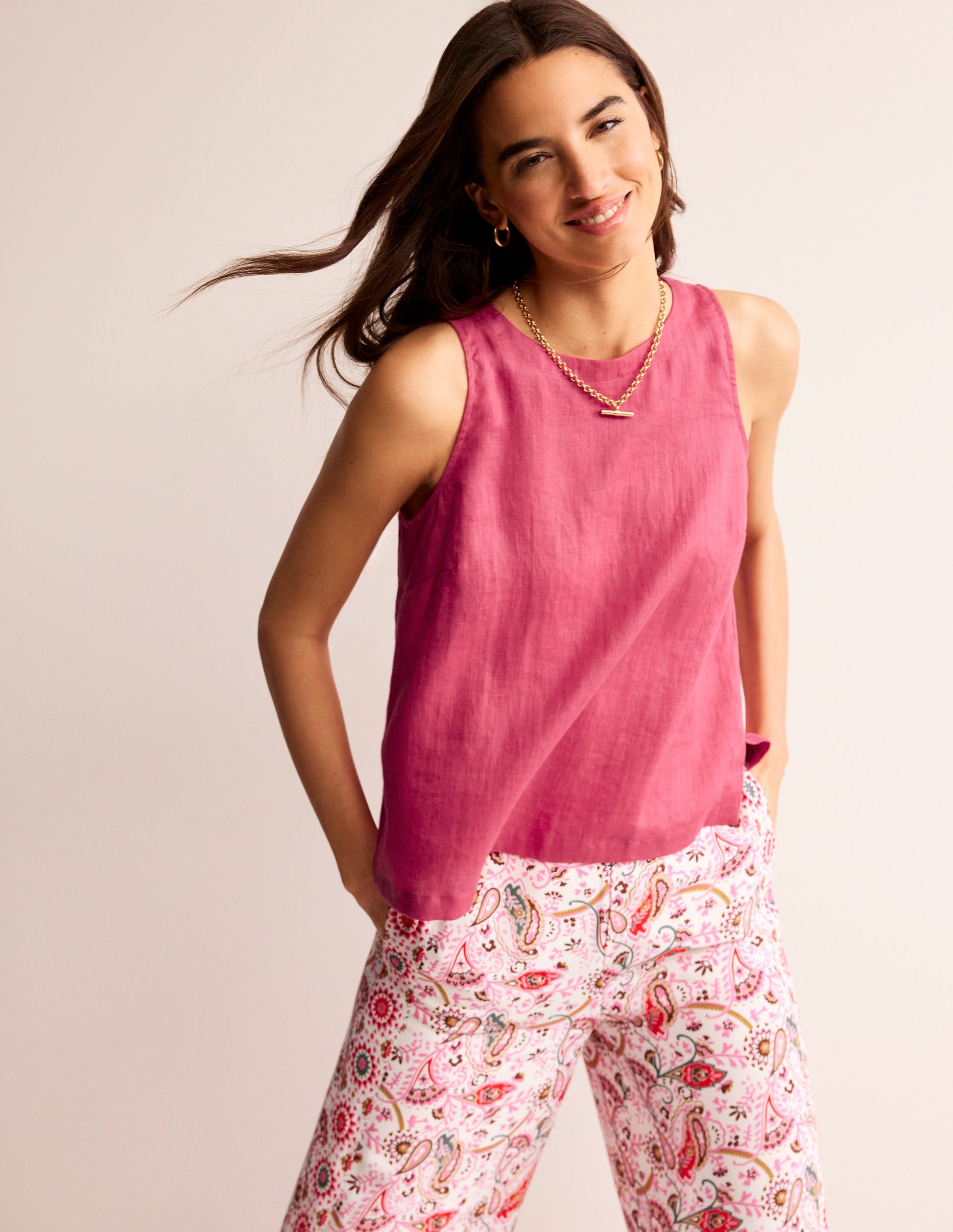 Linen Sleeveless Shell Top-Rethink Pink-4