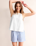 Linen Sleeveless Shell Top-White
