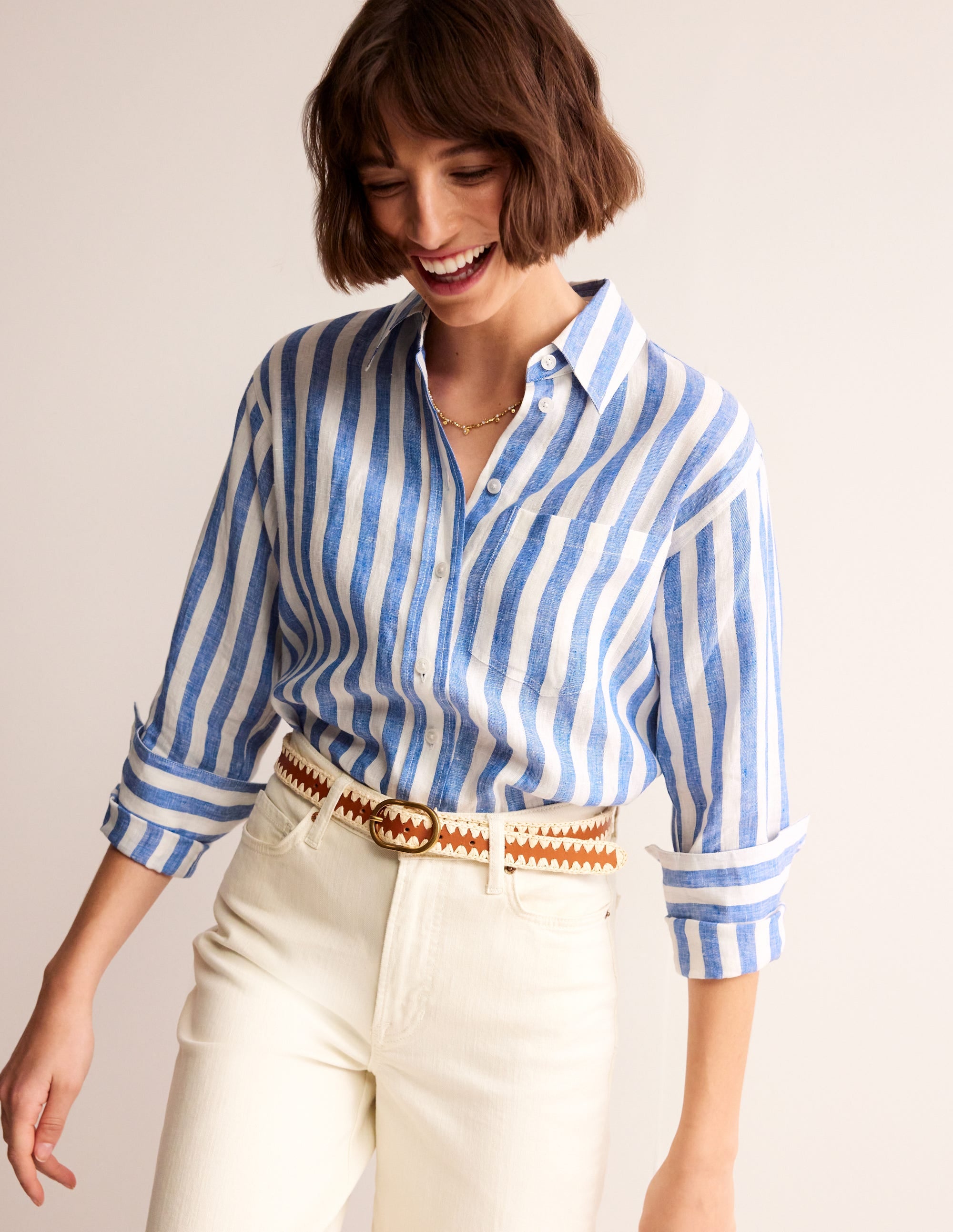 Connie Relaxed Linen Shirt-Cobalt Stripe - Image 1