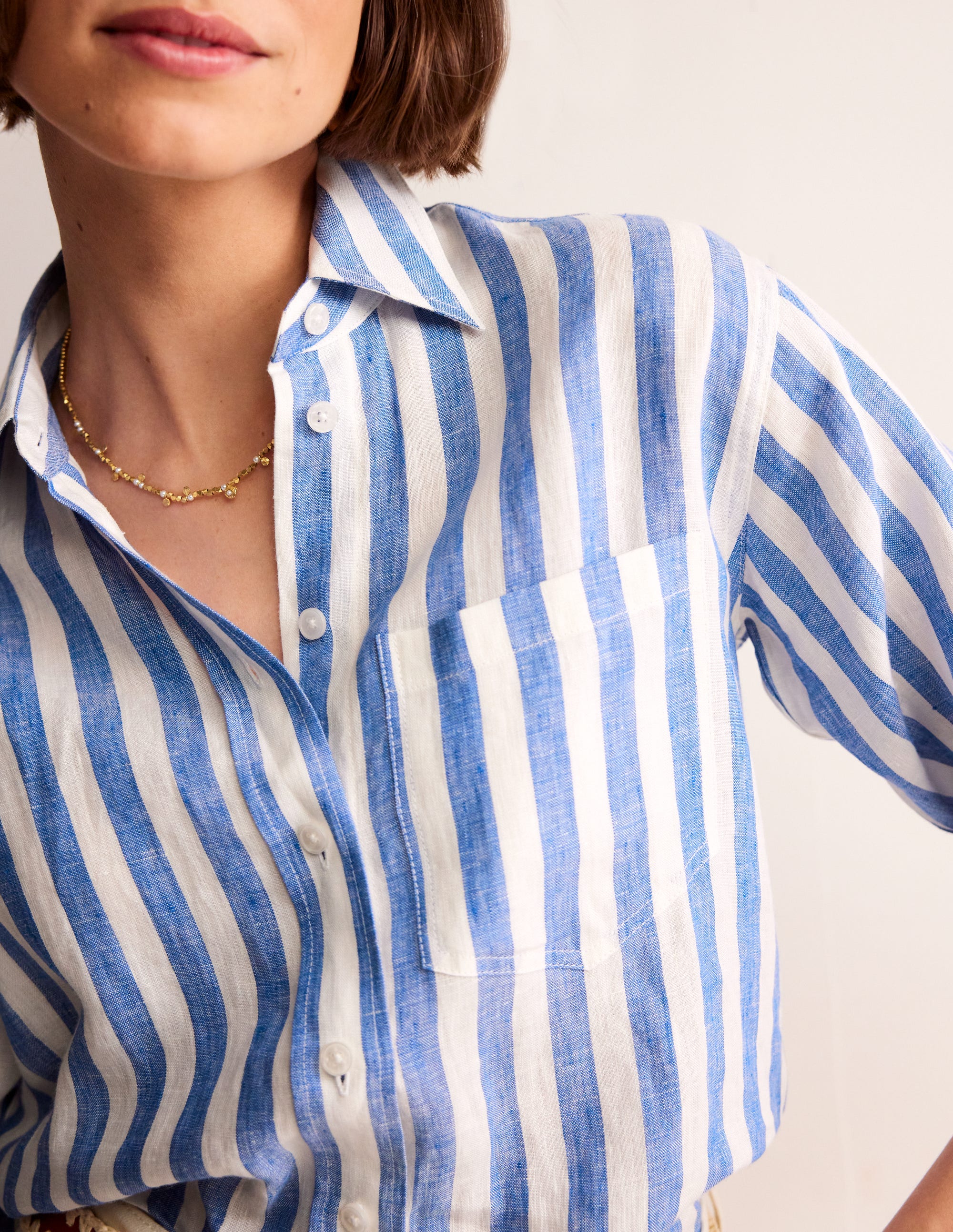 Connie Relaxed Linen Shirt-Cobalt Stripe - Image 2