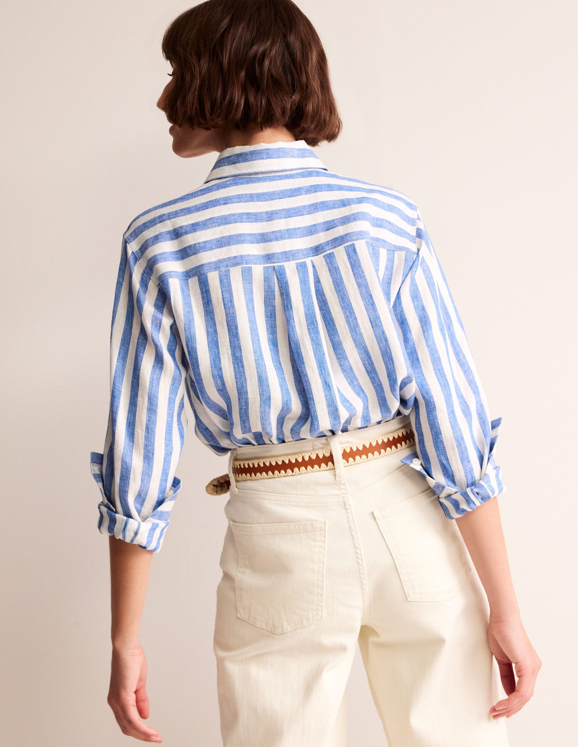 Connie Relaxed Linen Shirt-Cobalt Stripe-3