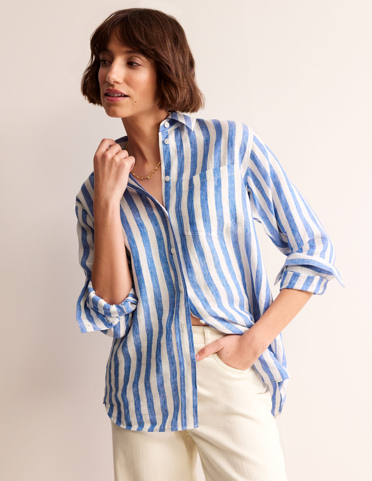 Connie Relaxed Linen Shirt-Cobalt Stripe - Image 4