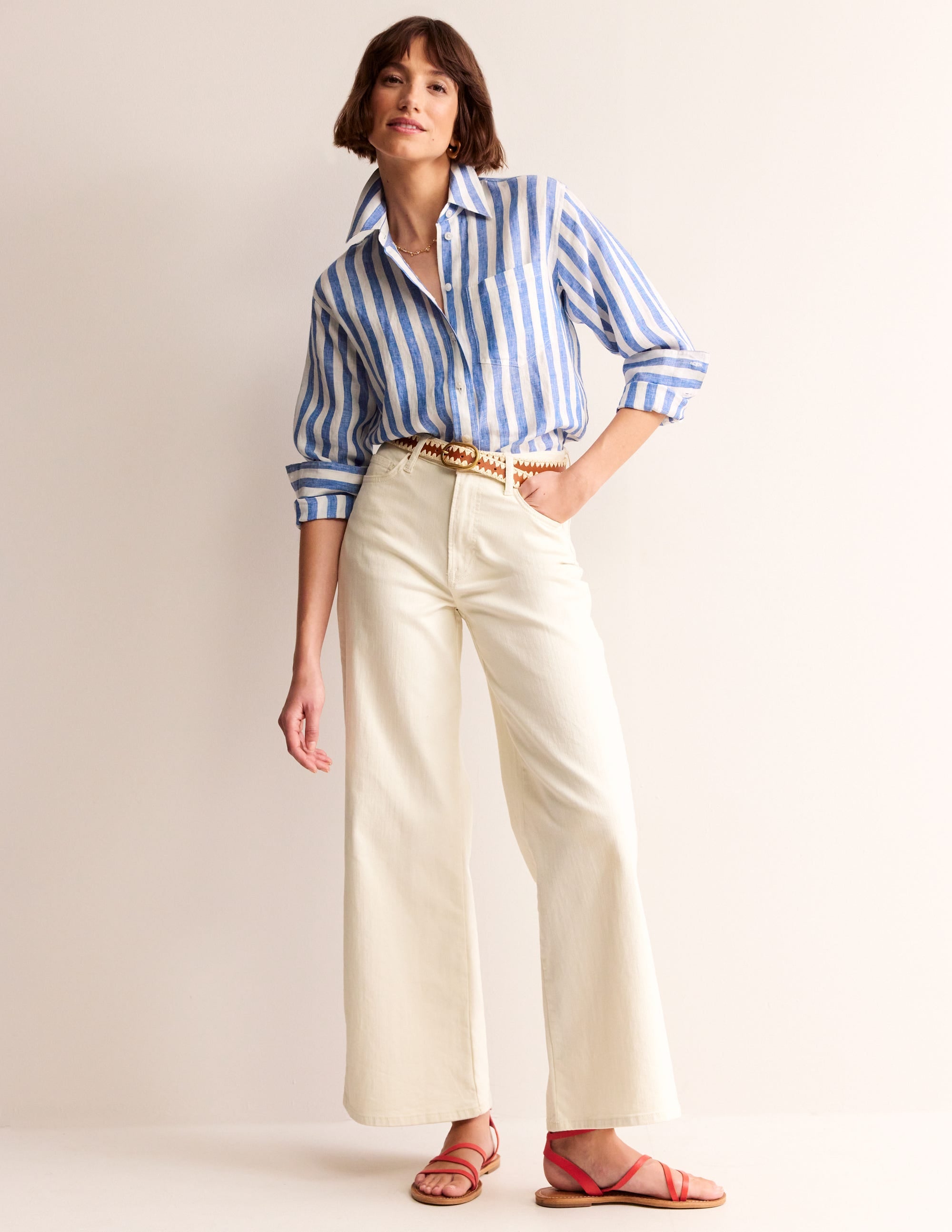 Connie Relaxed Linen Shirt-Cobalt Stripe - Image 5