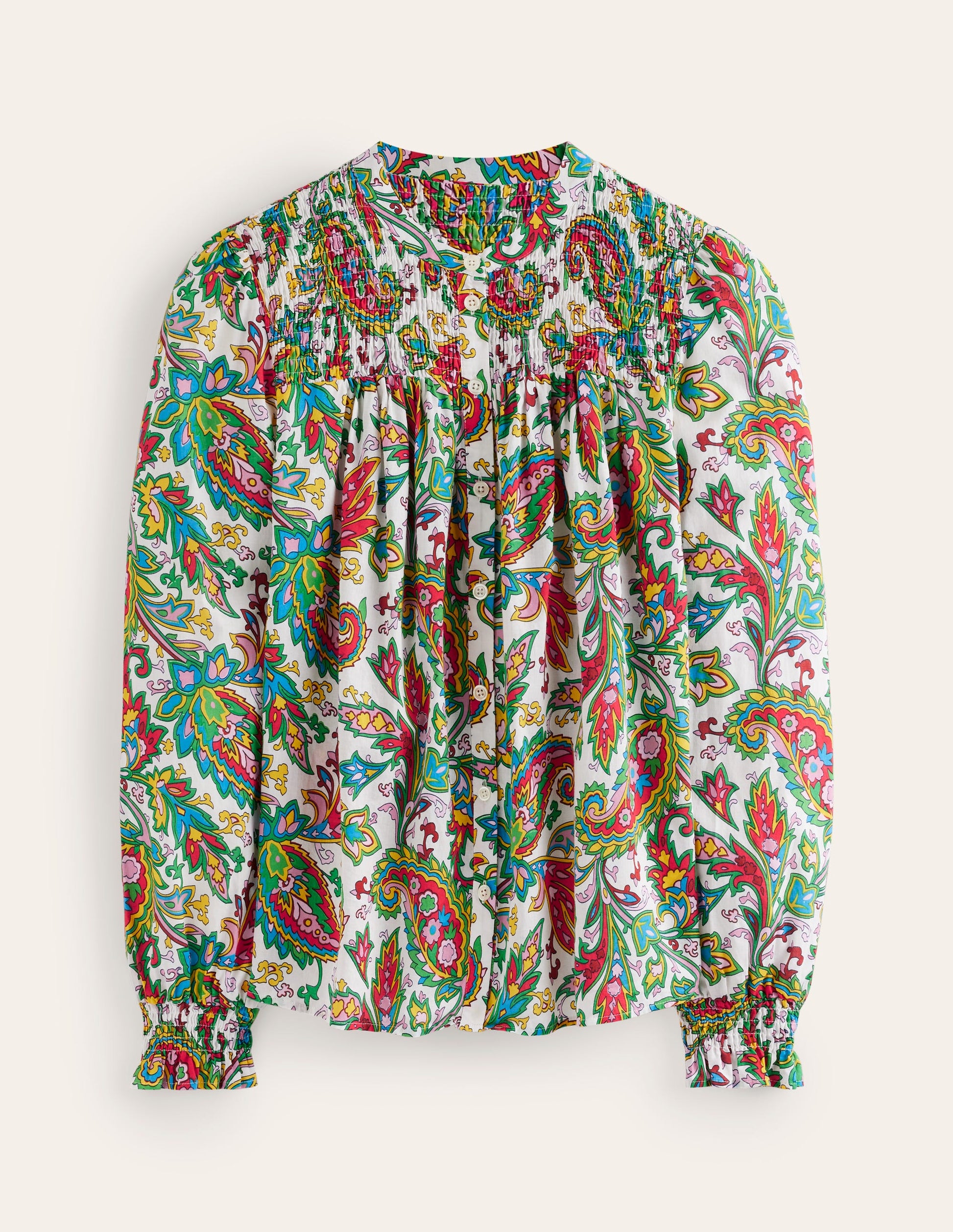 Helena Cotton Blouse-Ivory, Paisley Azure-6