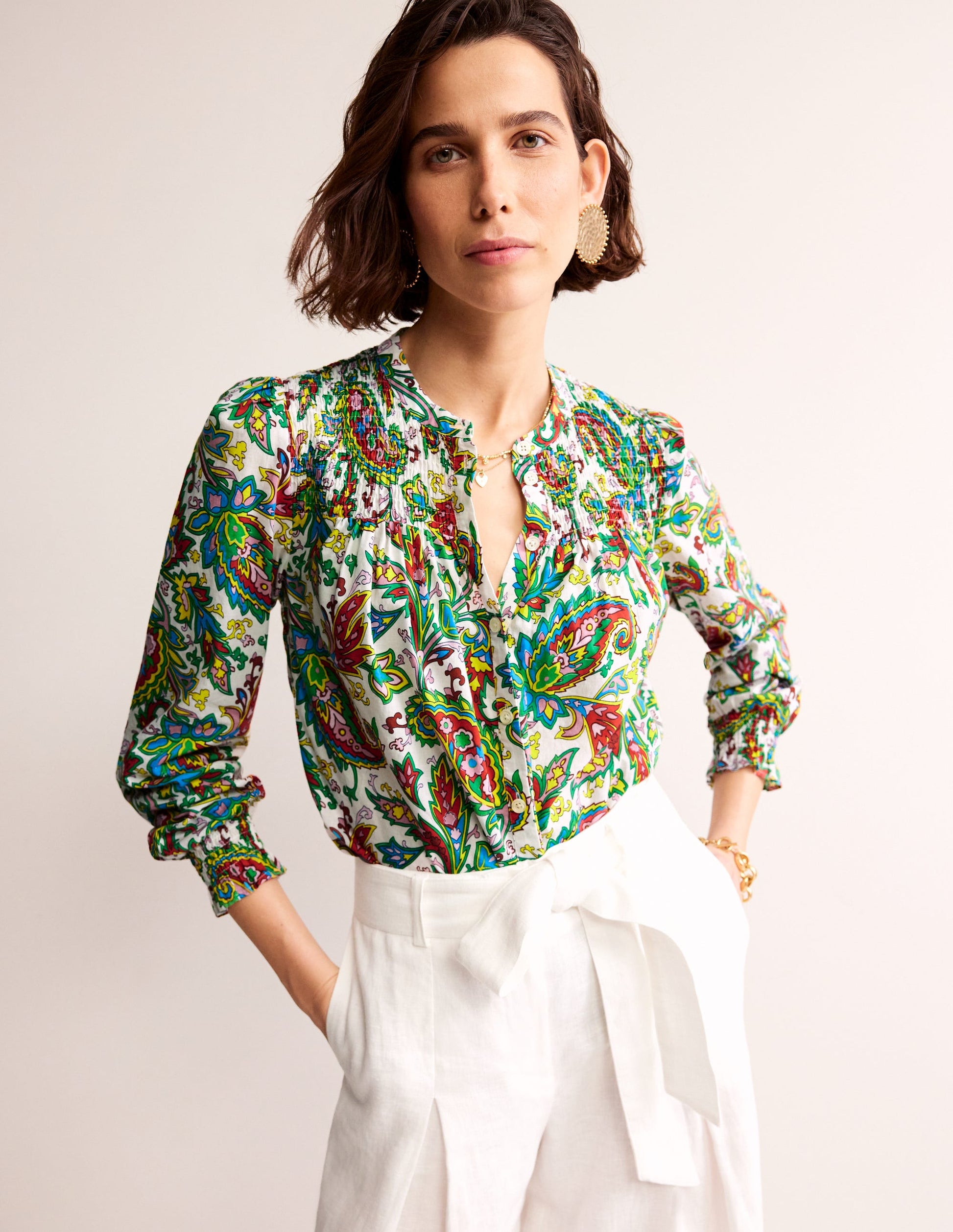 Helena Cotton Blouse-Ivory, Paisley Azure-1
