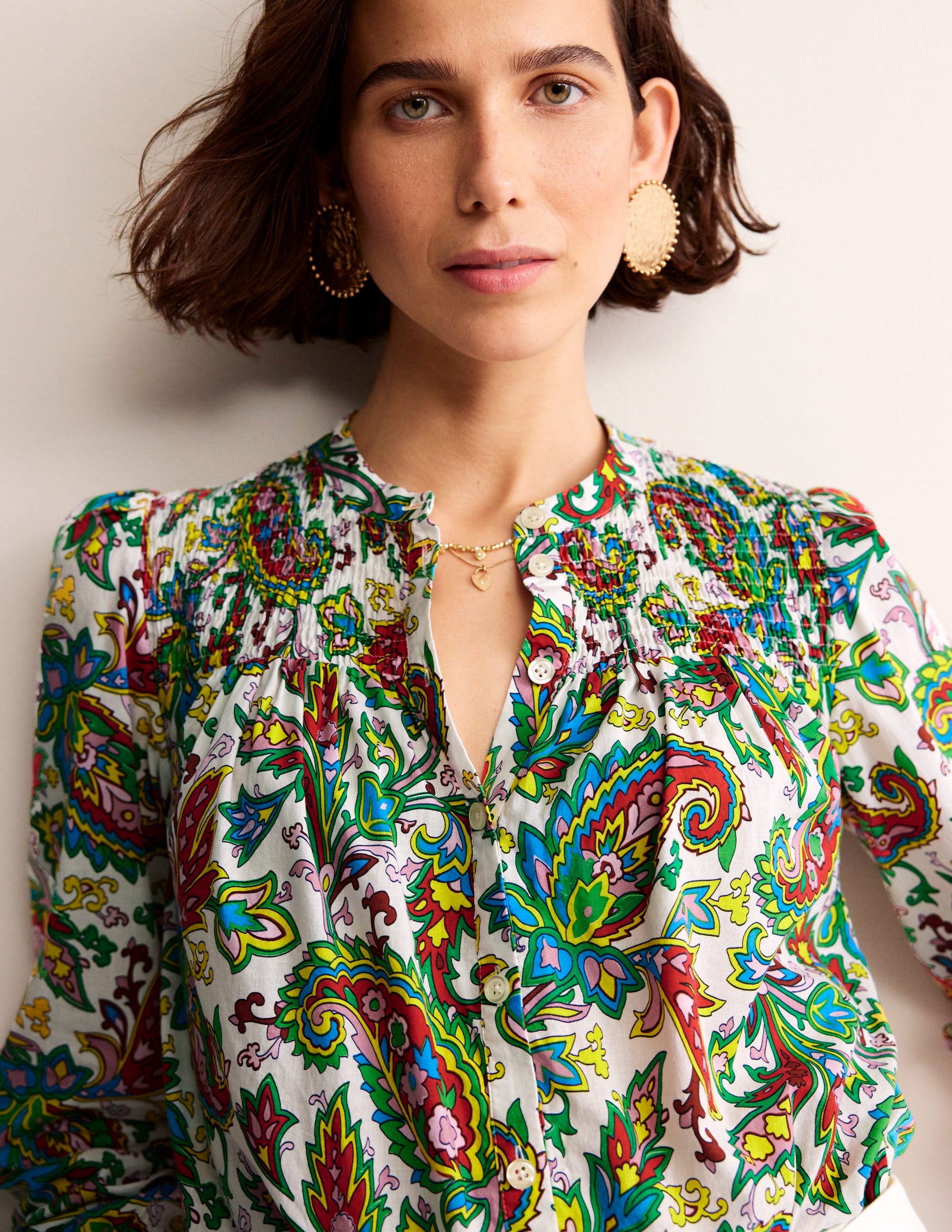 Helena Cotton Blouse-Ivory, Paisley Azure-2