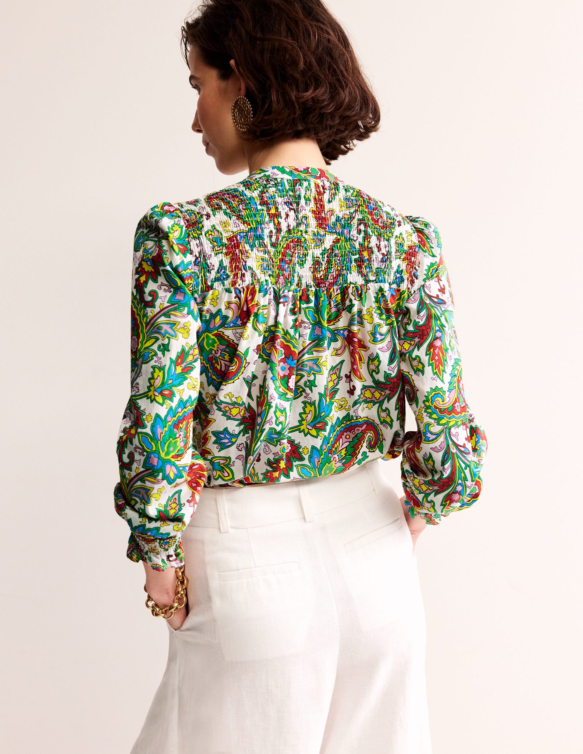 Helena Cotton Blouse-Ivory, Paisley Azure-3
