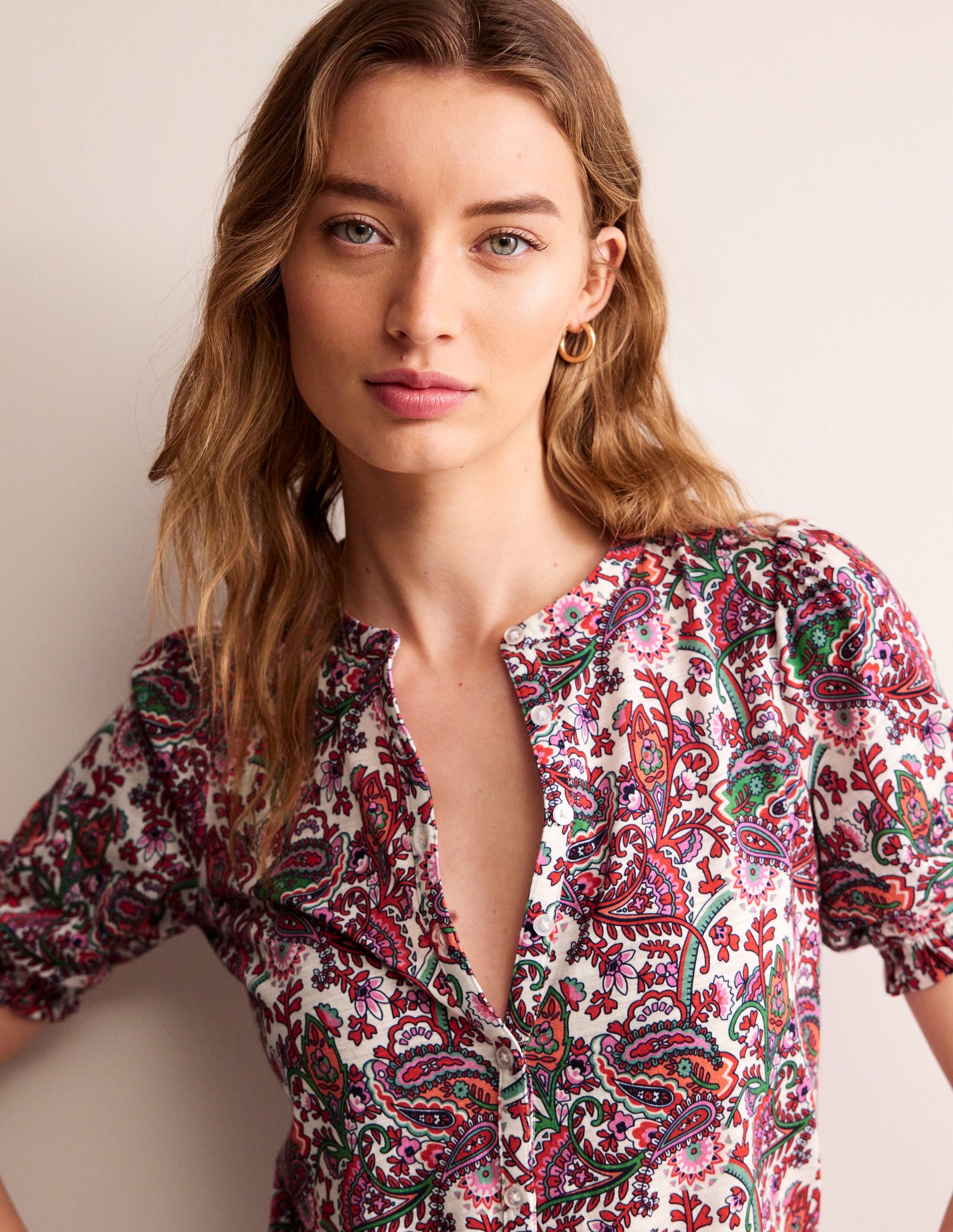 Dolly Puff Sleeve Jersey Shirt-Multi, Fantastical-1