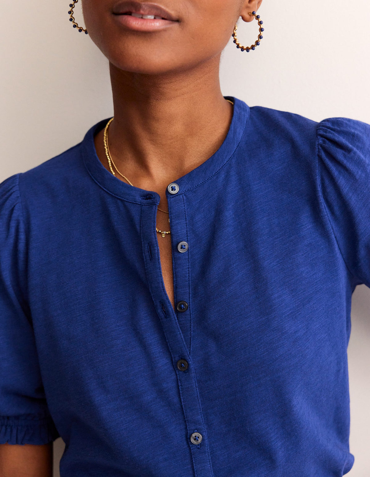 Dolly Puff Sleeve Jersey Shirt-Navy Peony - Image 2