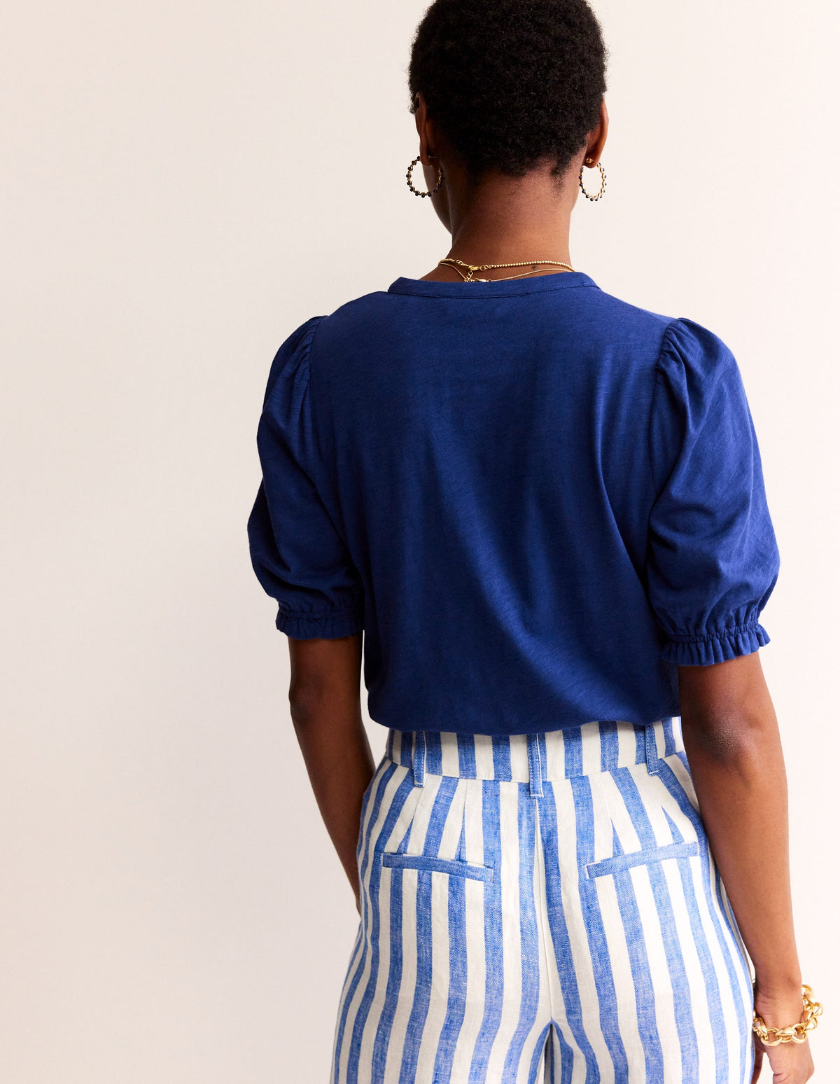 Dolly Puff Sleeve Jersey Shirt-Navy Peony-3