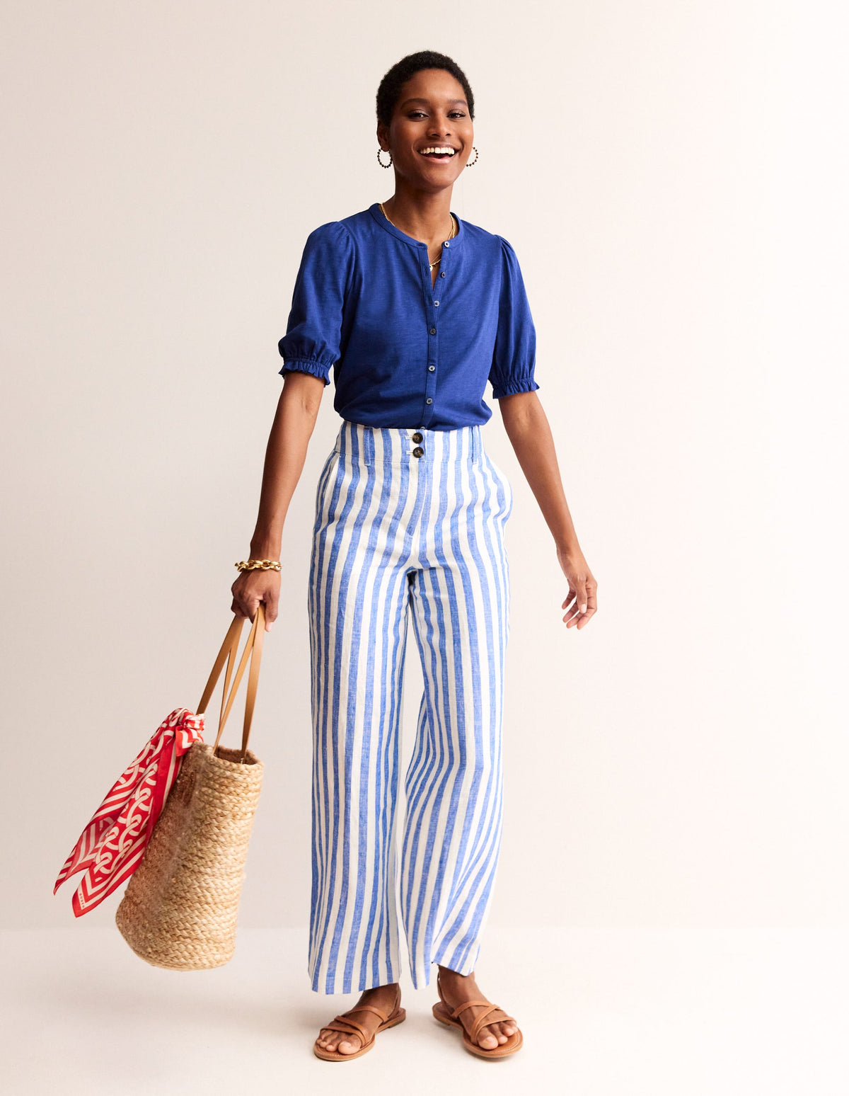 Dolly Puff Sleeve Jersey Shirt-Navy Peony - Image 4