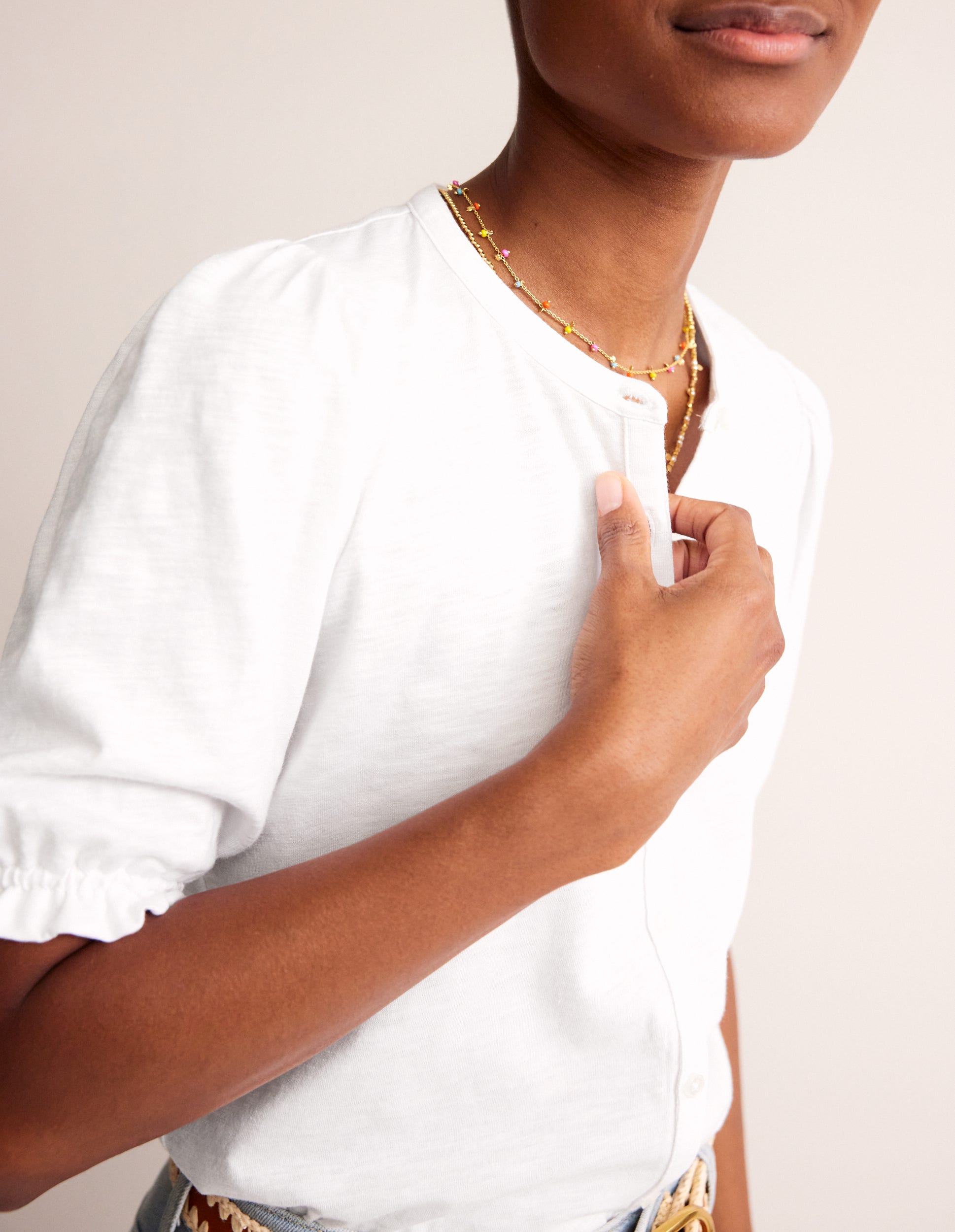 Dolly Puff Sleeve Jersey Shirt-White - Image 2