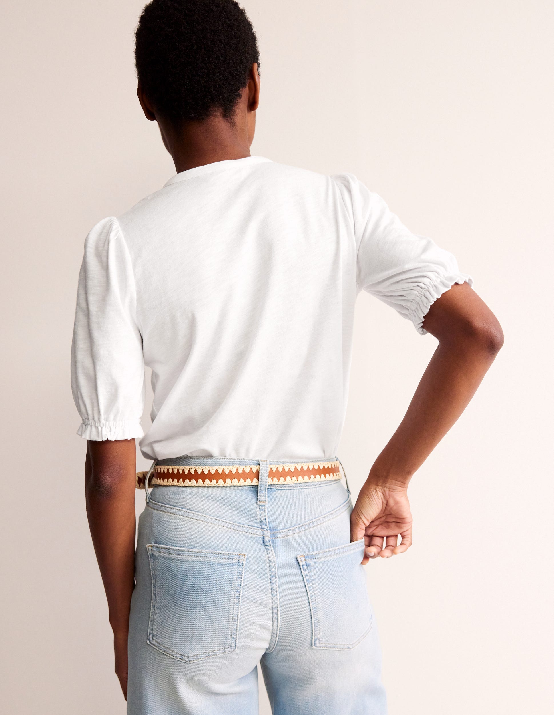 Dolly Puff Sleeve Jersey Shirt-White - Image 3