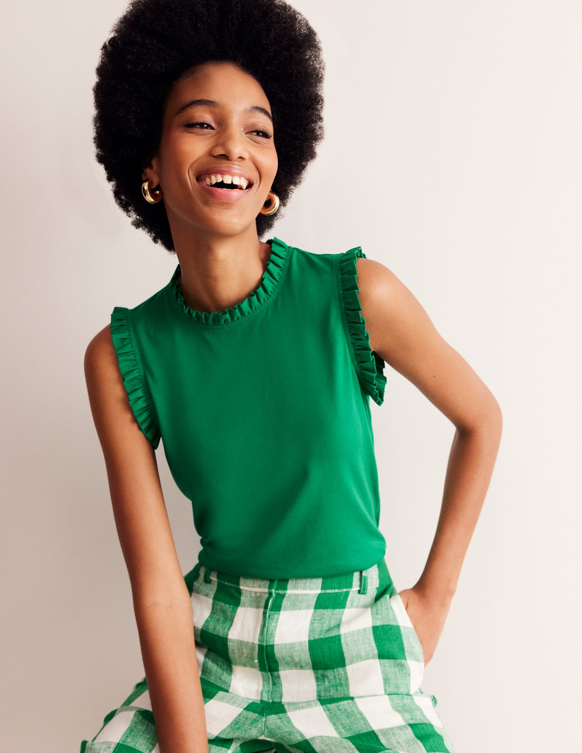 Supersoft Frill Detail Vest-Pepper Green-1