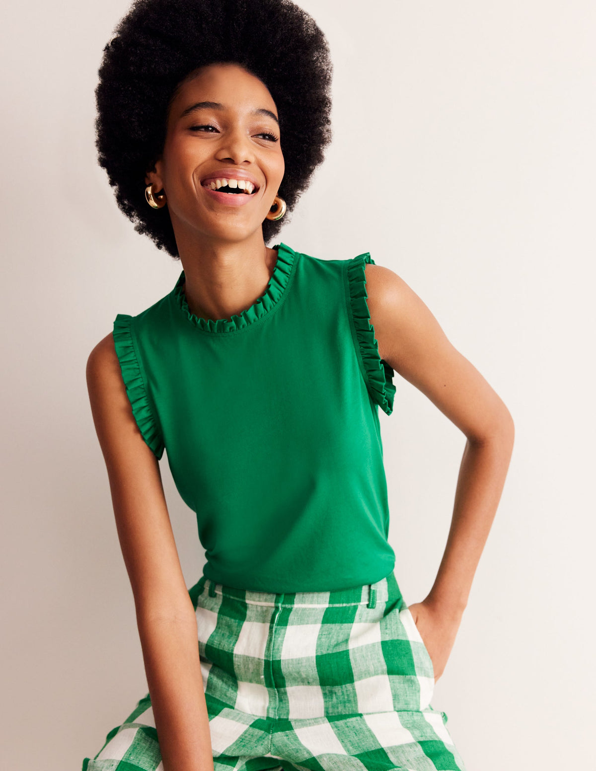 Supersoft Frill Detail Vest-Pepper Green - Image 1