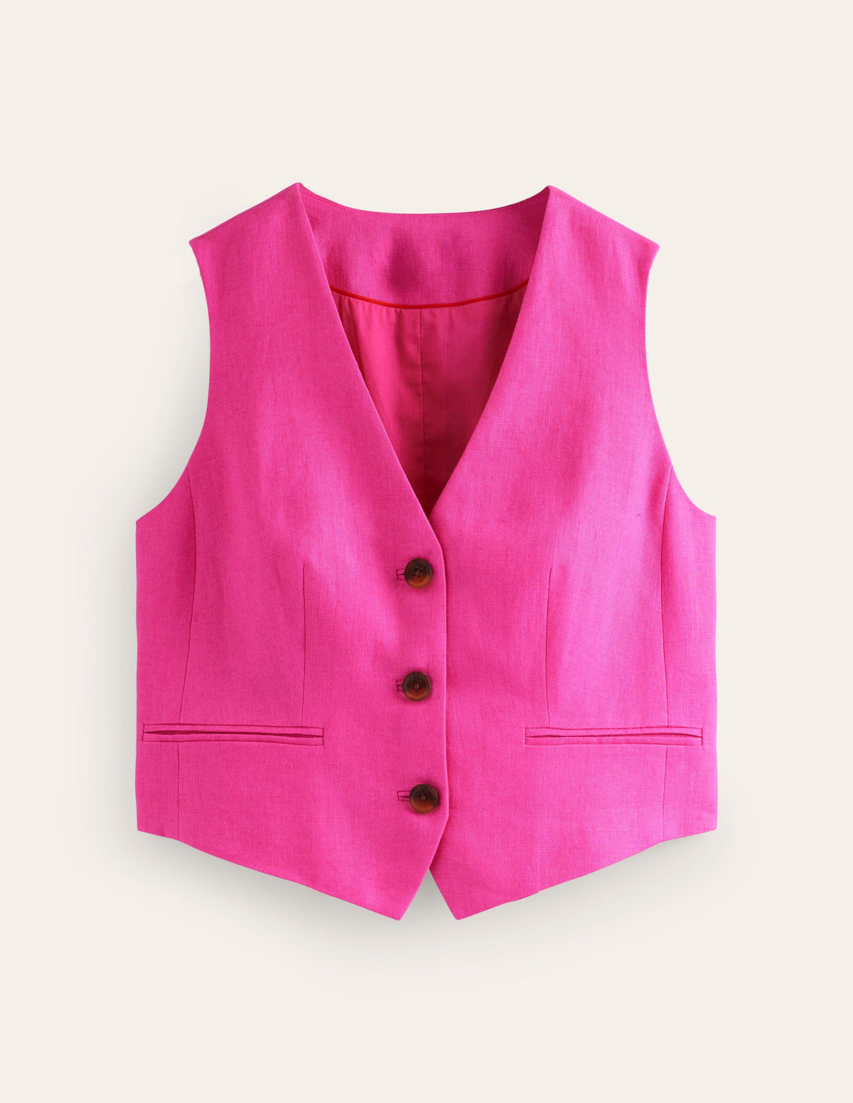 Linen V-Neck Waistcoat-Pop Pansy-5