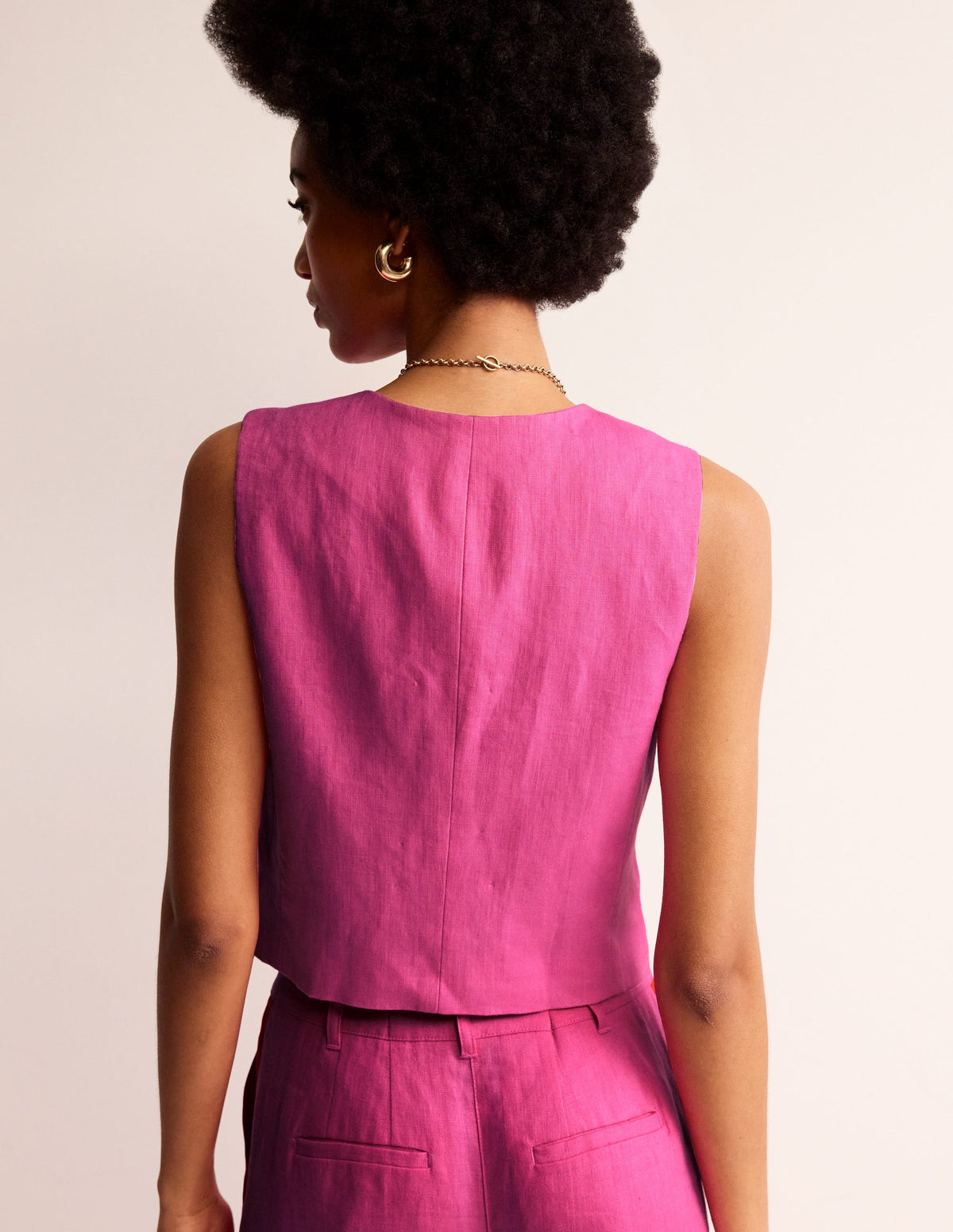 Linen V-Neck Waistcoat-Pop Pansy - Image 3