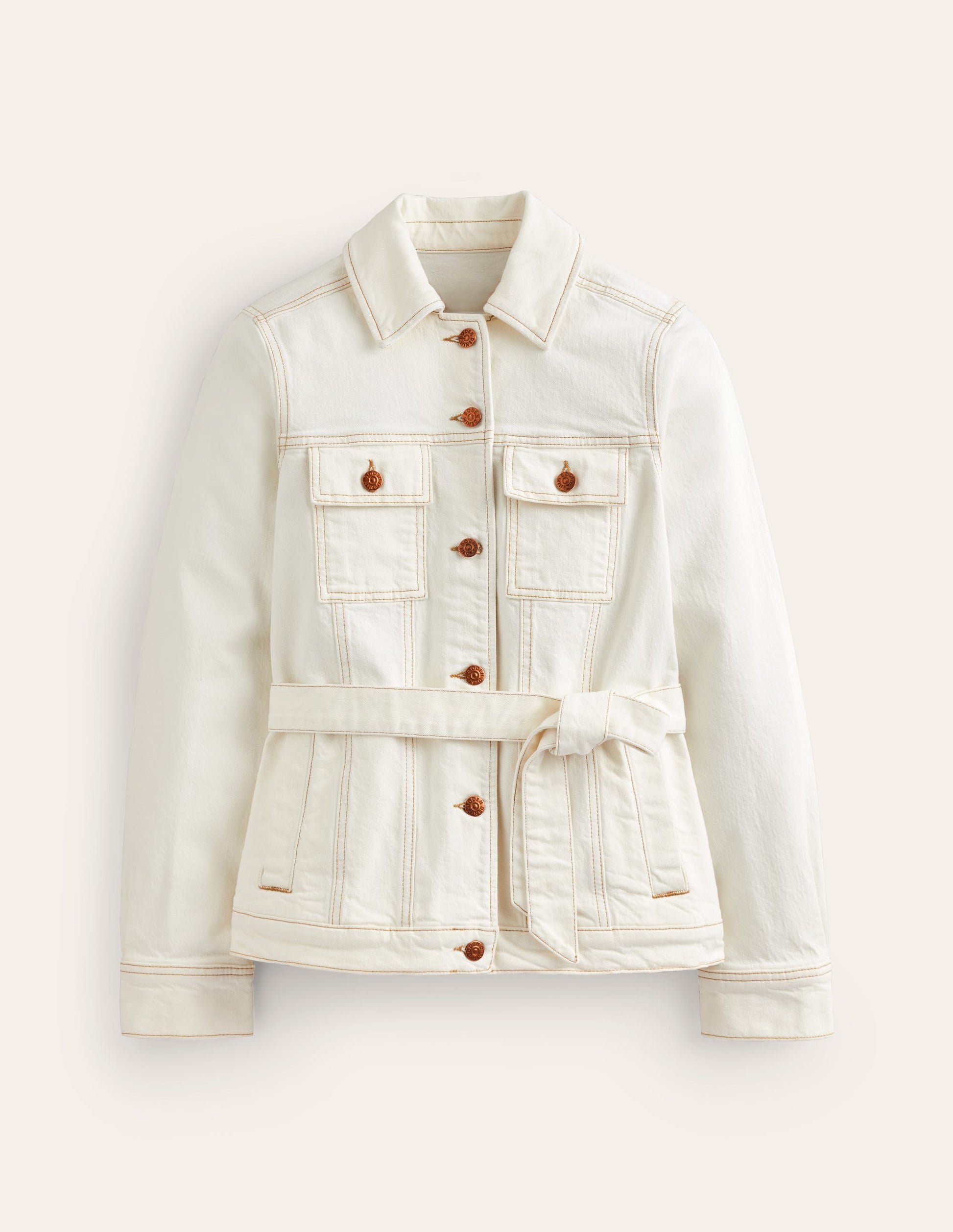 Belted Denim Jacket-Ecru-5