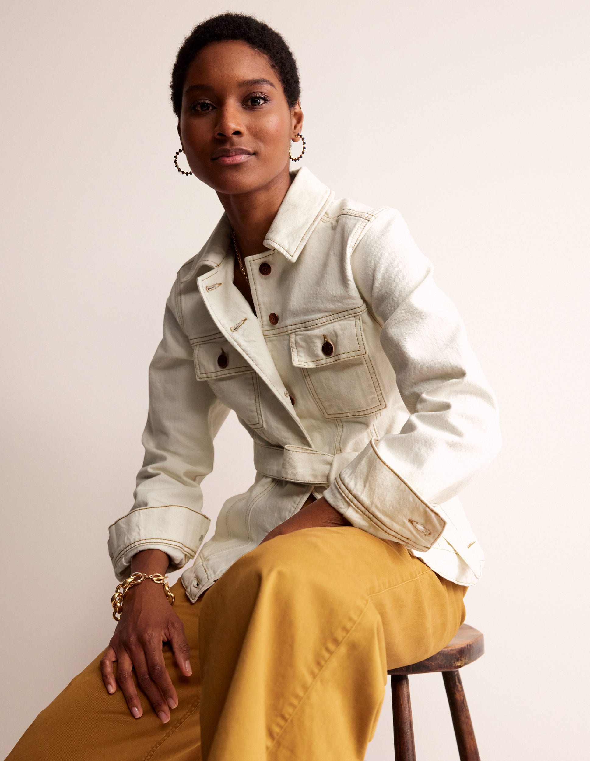 Belted Denim Jacket-Ecru - Image 1