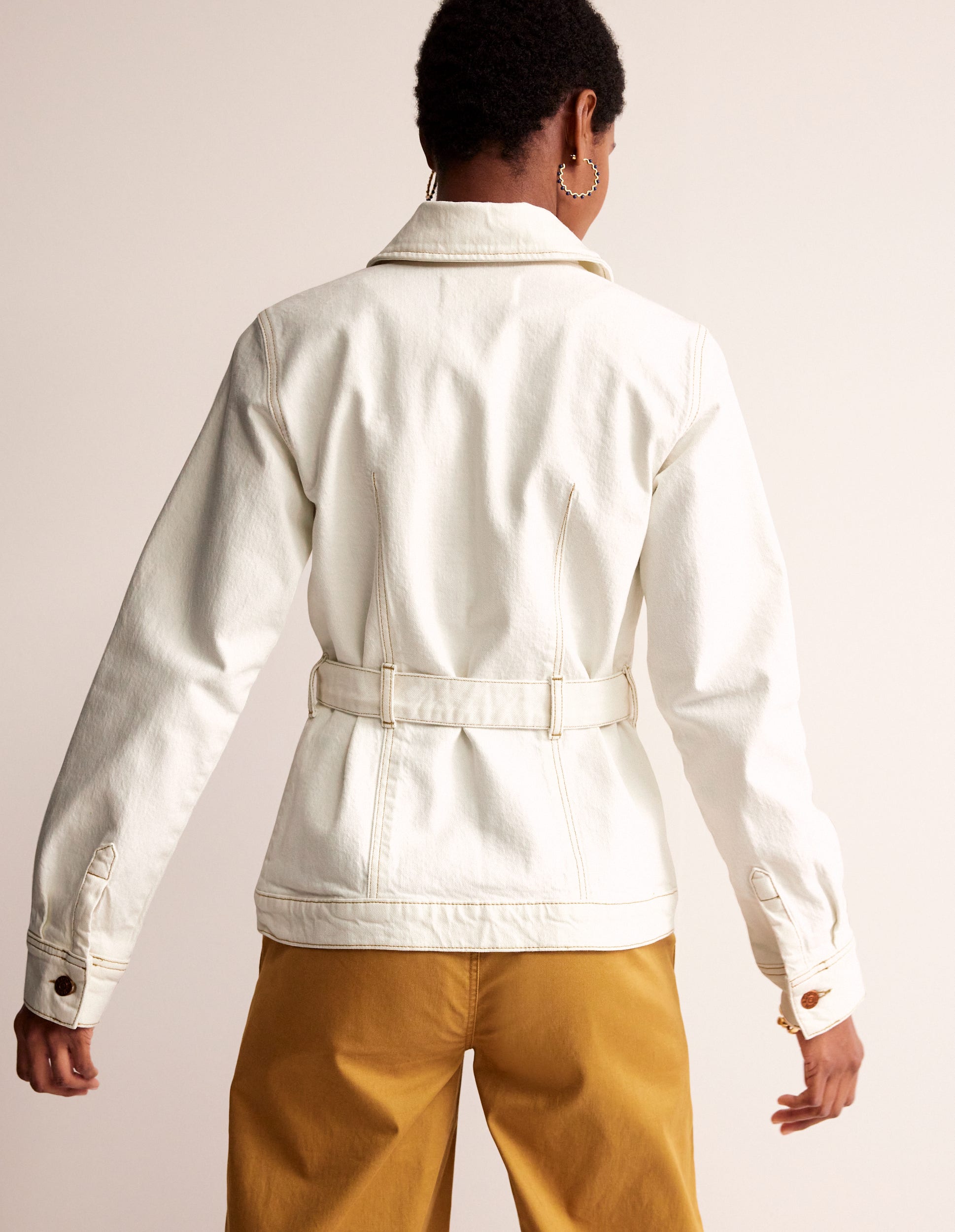 Belted Denim Jacket-Ecru-3