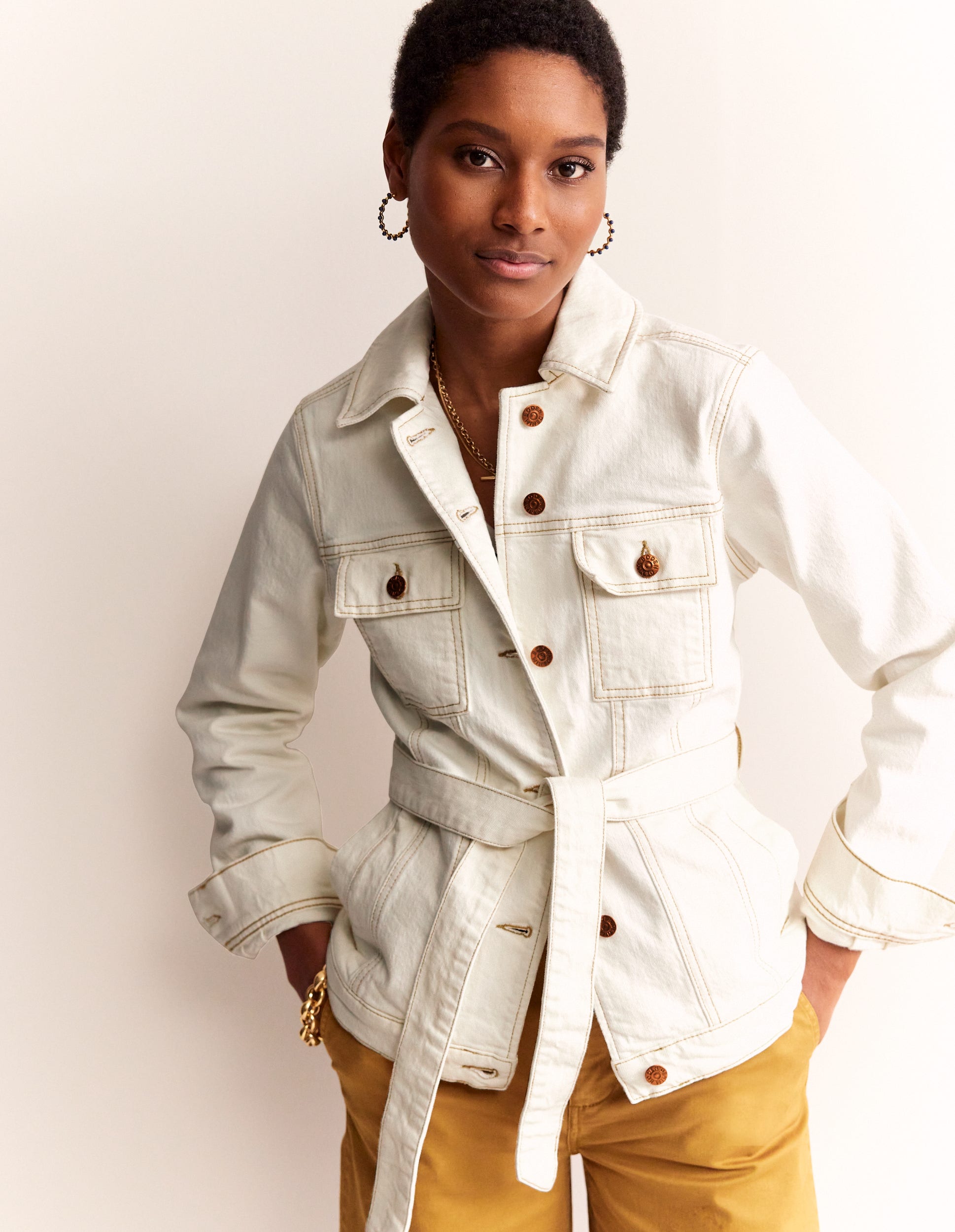 Belted Denim Jacket-Ecru - Image 4