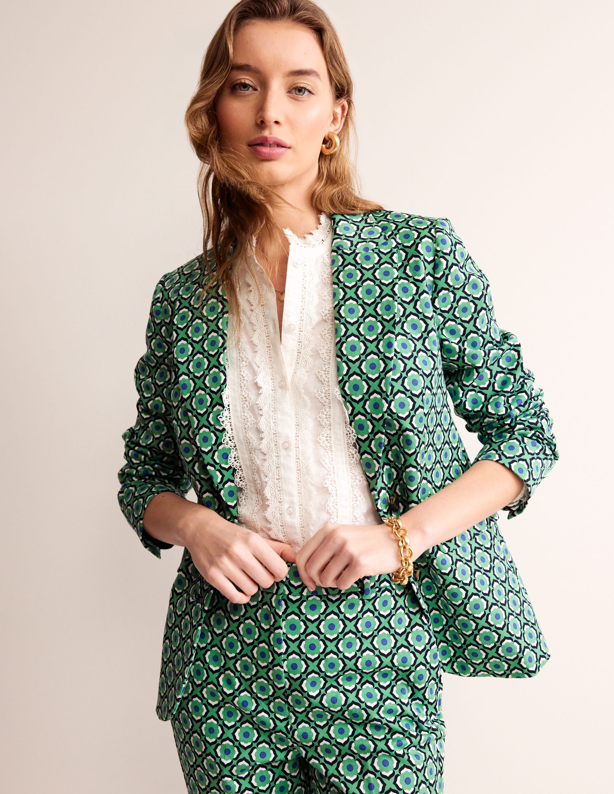 Marylebone Bi-Stretch Blazer-Ming Green, Geo Pome - Image 1