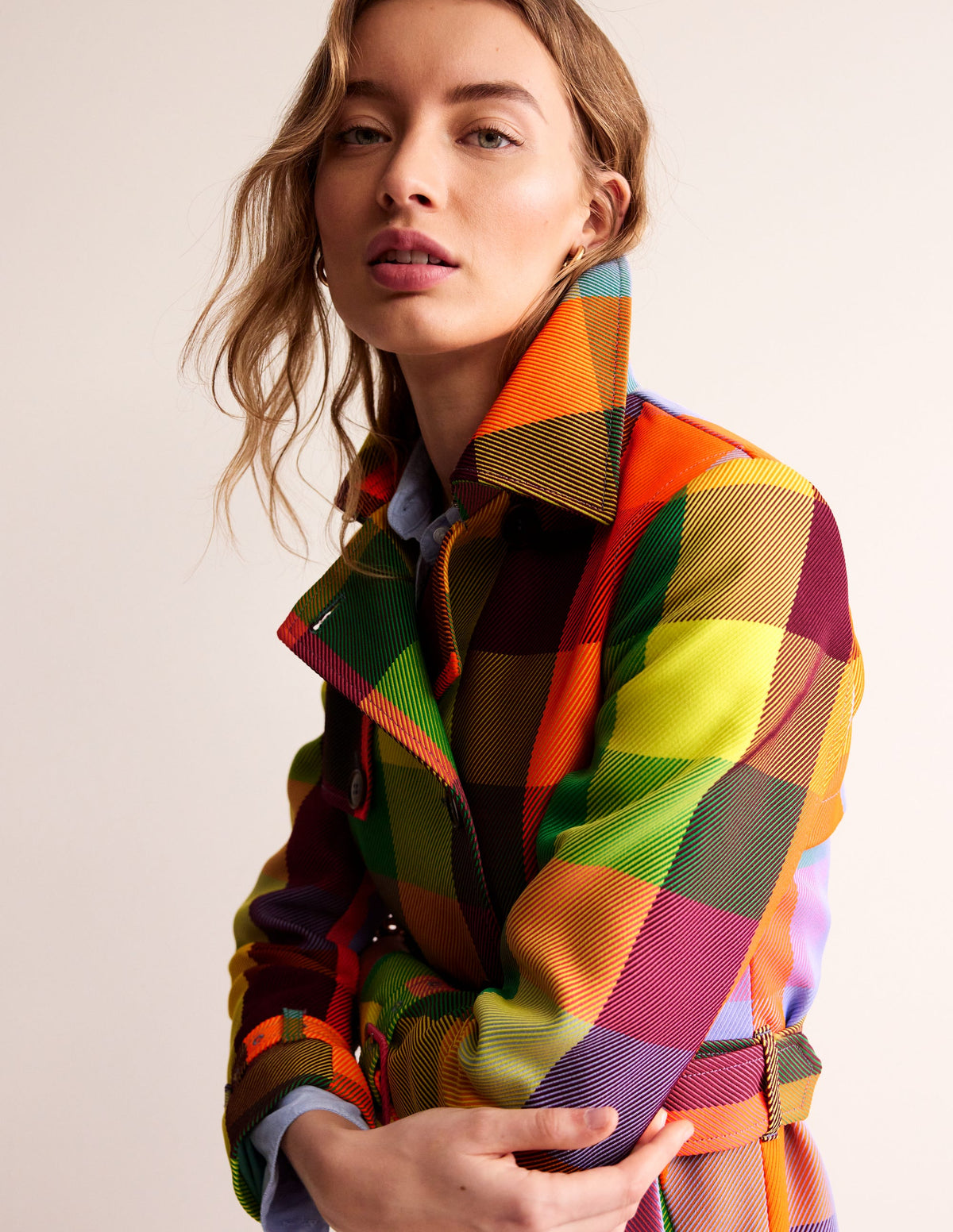 Neon Belted Trench Coat-Check - Image 1