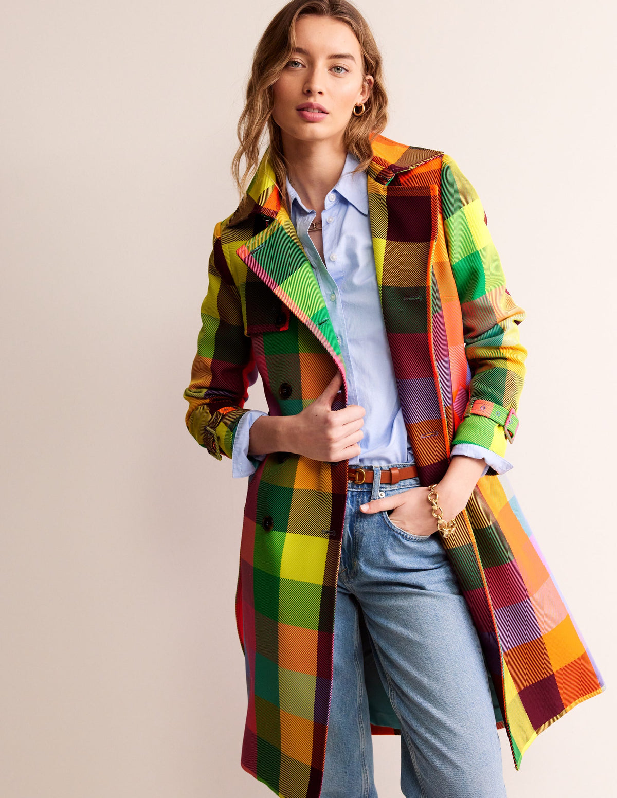 Neon Belted Trench Coat-Check - Image 2