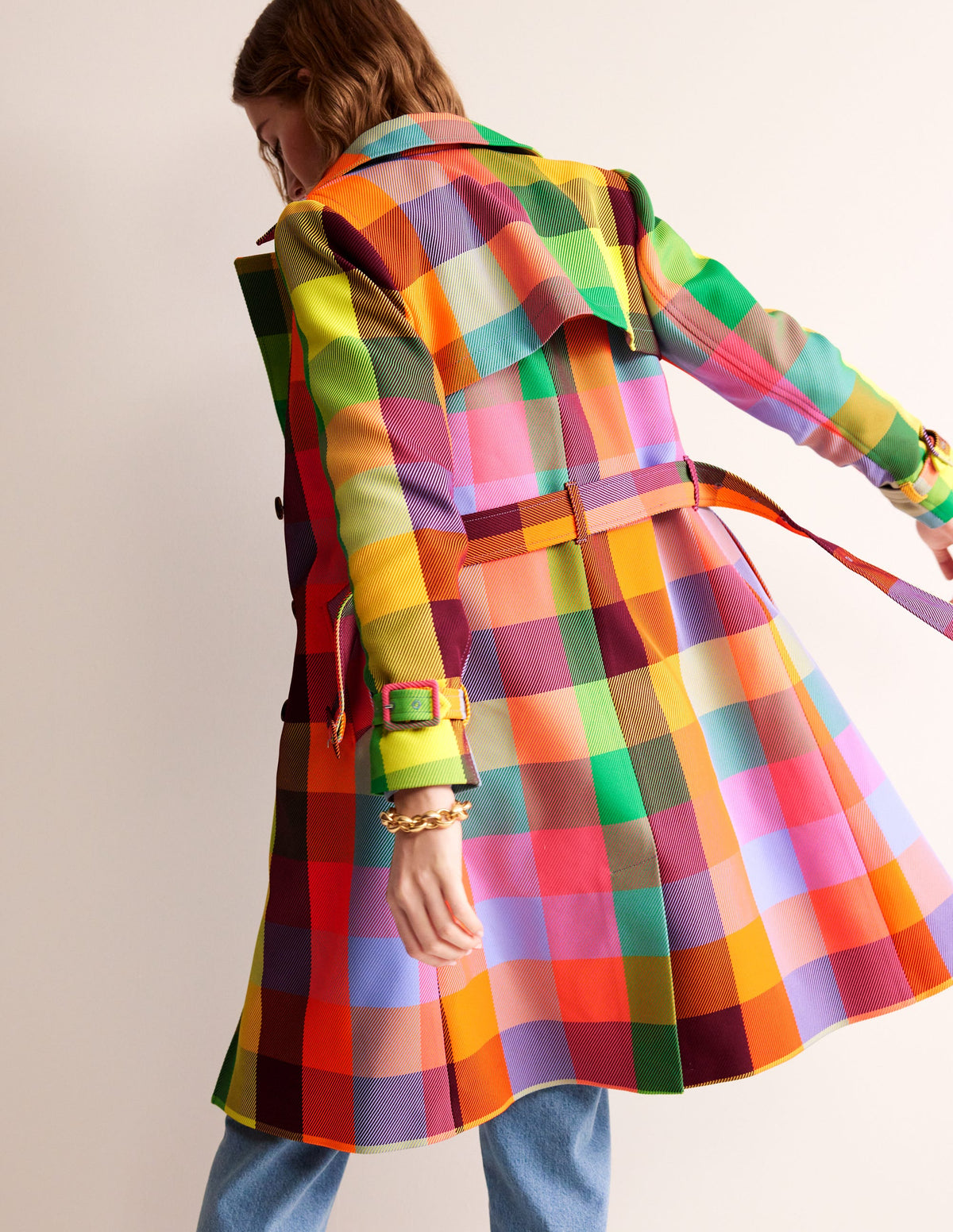Neon Belted Trench Coat-Check - Image 4
