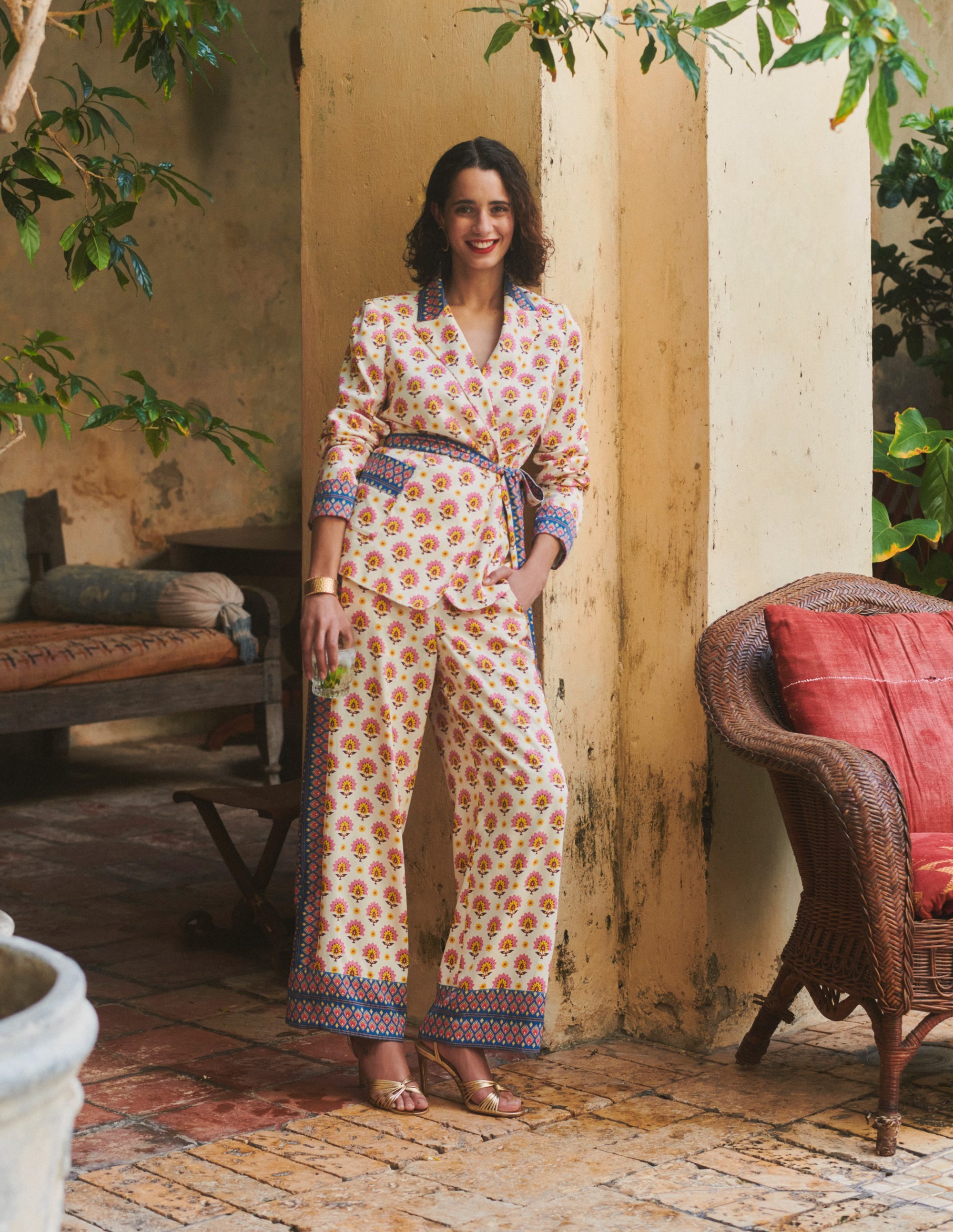 Satin Belted Blazer-Ivory, Passion Geo - Image 7