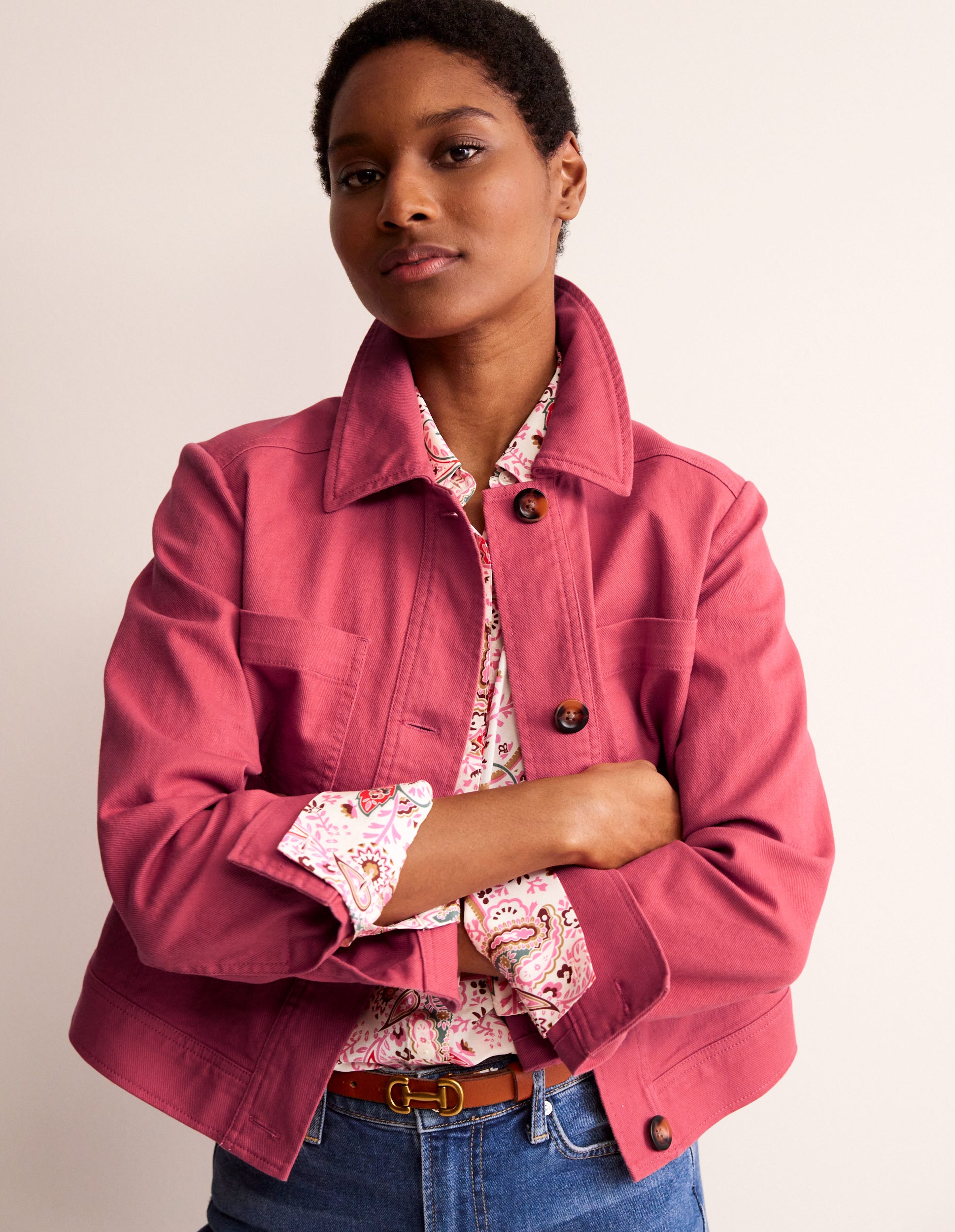 Casual Crop Jacket-Pink-1