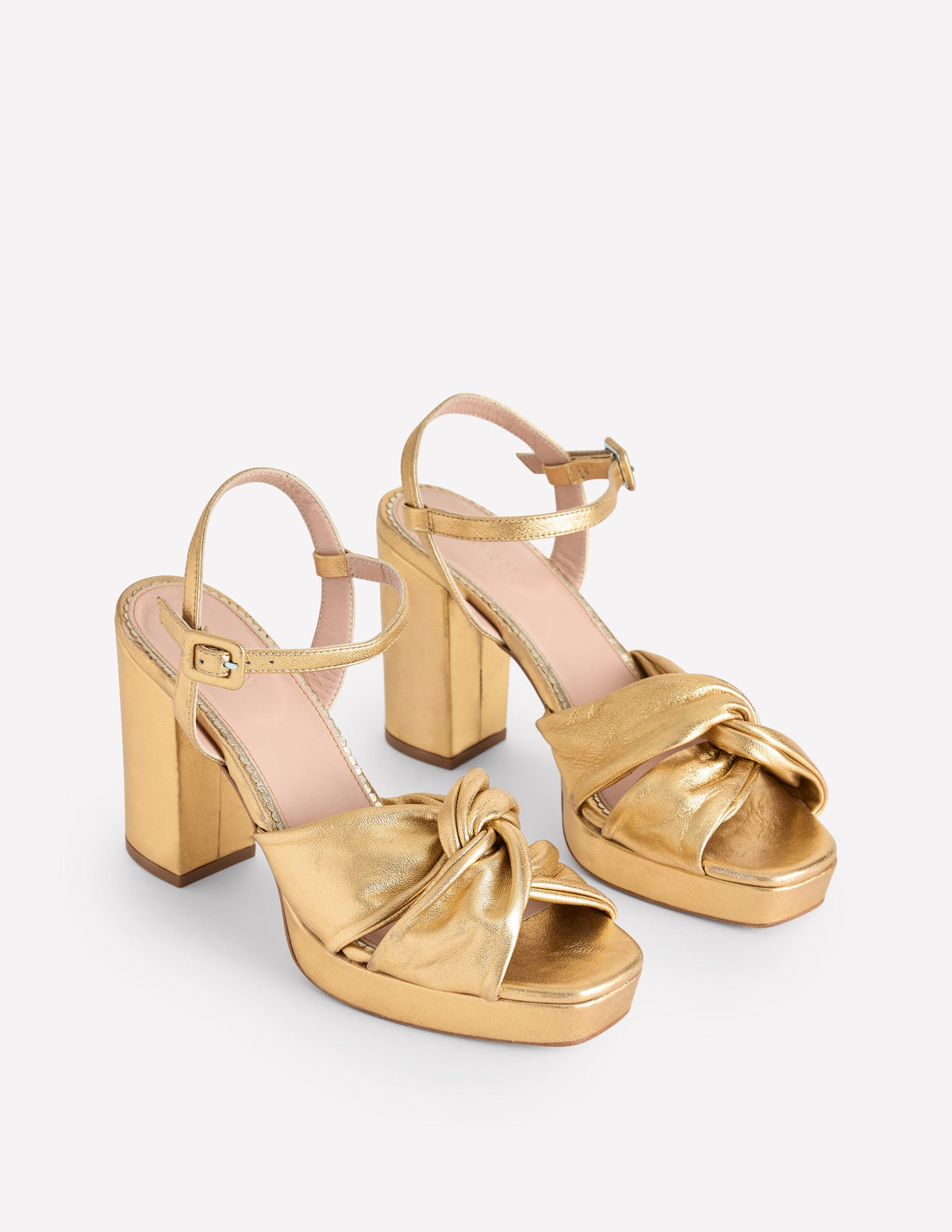 Twist-Front Heeled Platforms-Gold Metallic - Image 3
