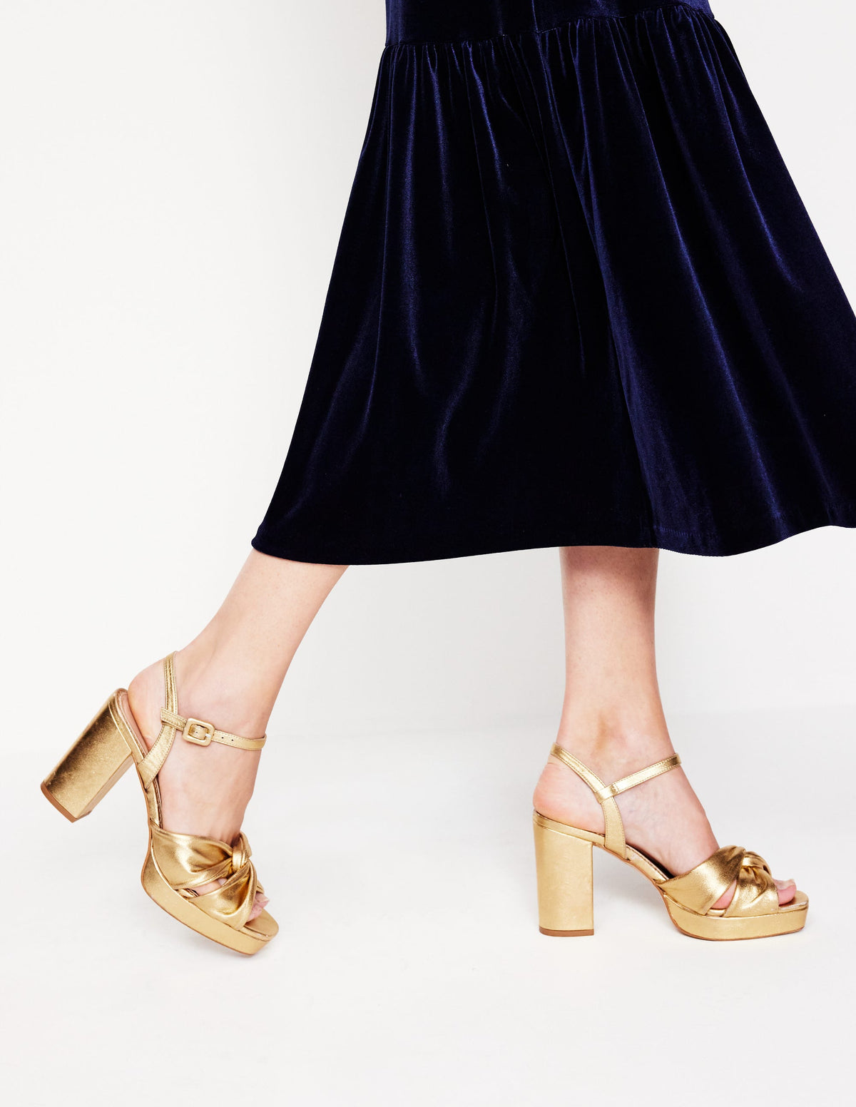 Twist-Front Heeled Platforms-Gold Metallic - Image 1