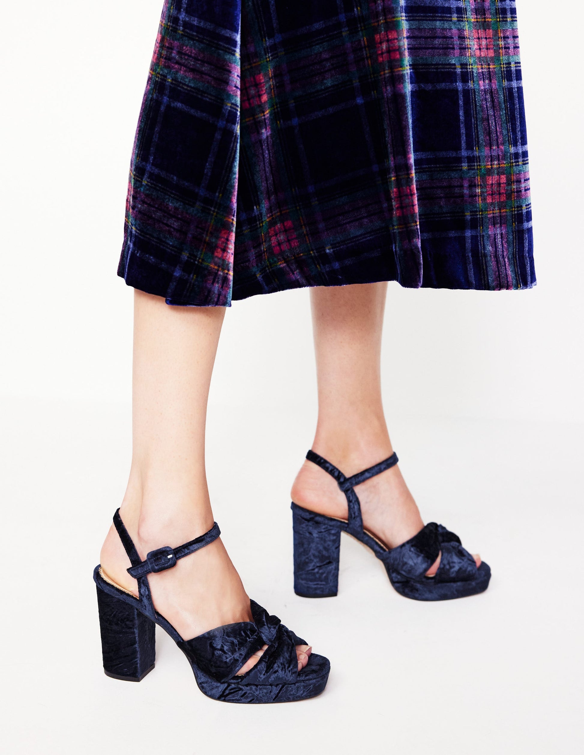 Twist-Front Heeled Platforms-Navy Velvet-1