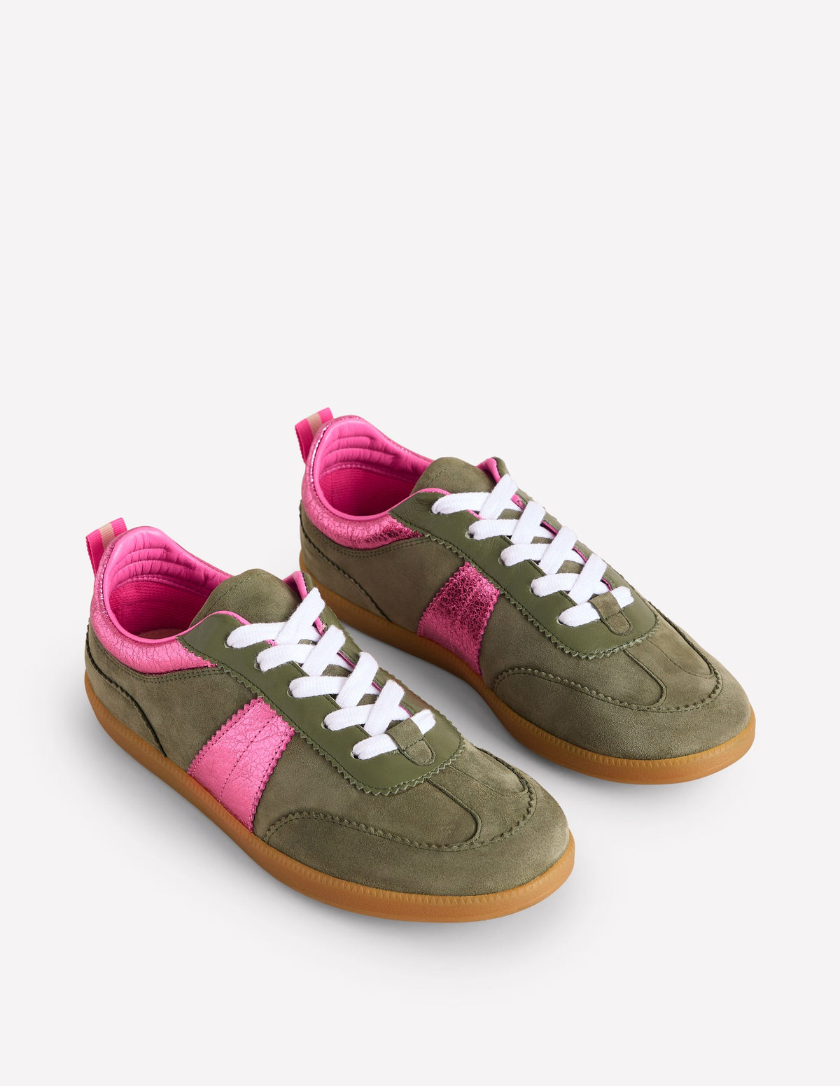 Erin Retro Tennis Trainers-Khaki/Bright Pink - Image 3