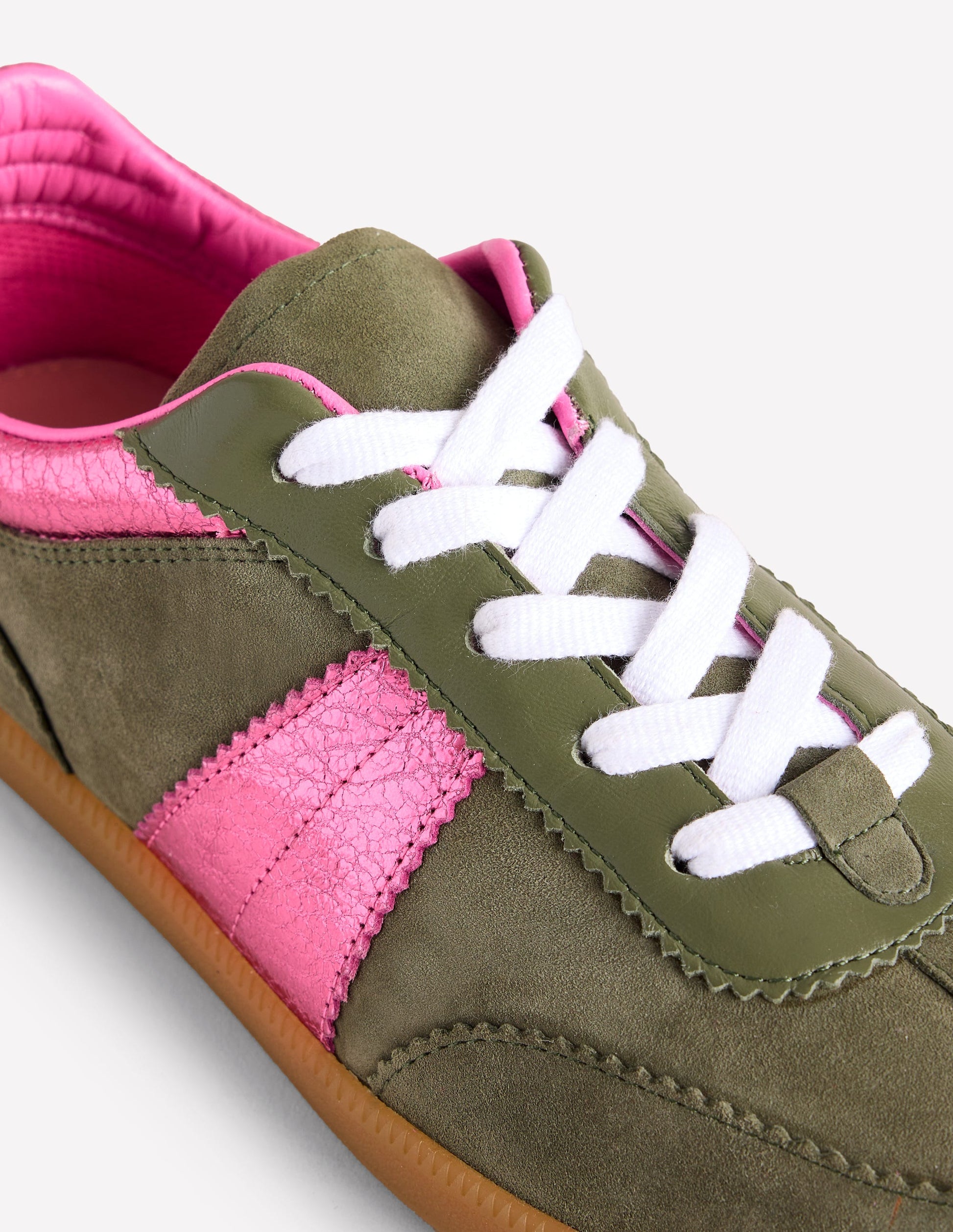 Erin Retro Tennis Trainers-Khaki/Bright Pink-4