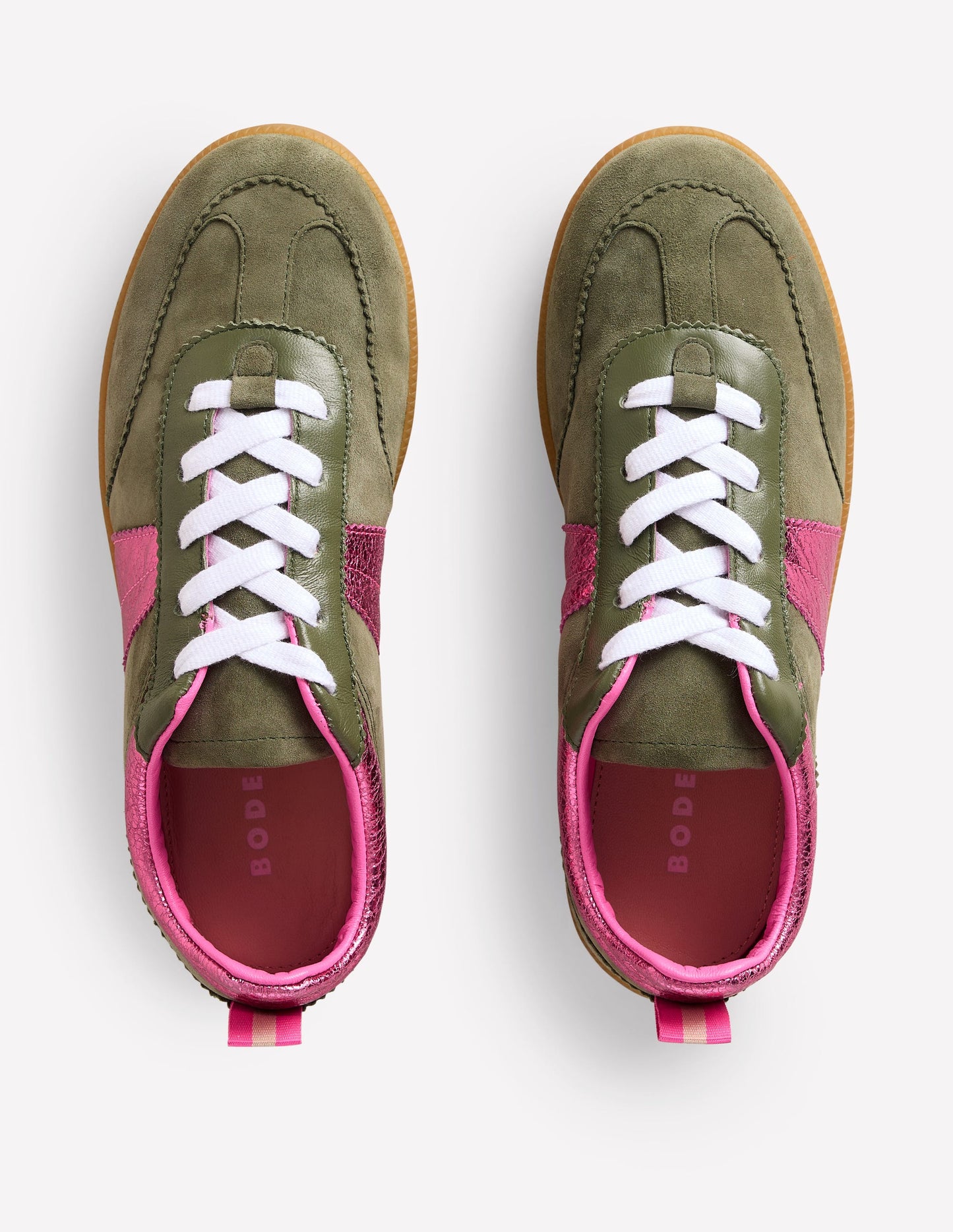 Erin Retro Tennis Trainers-Khaki/Bright Pink